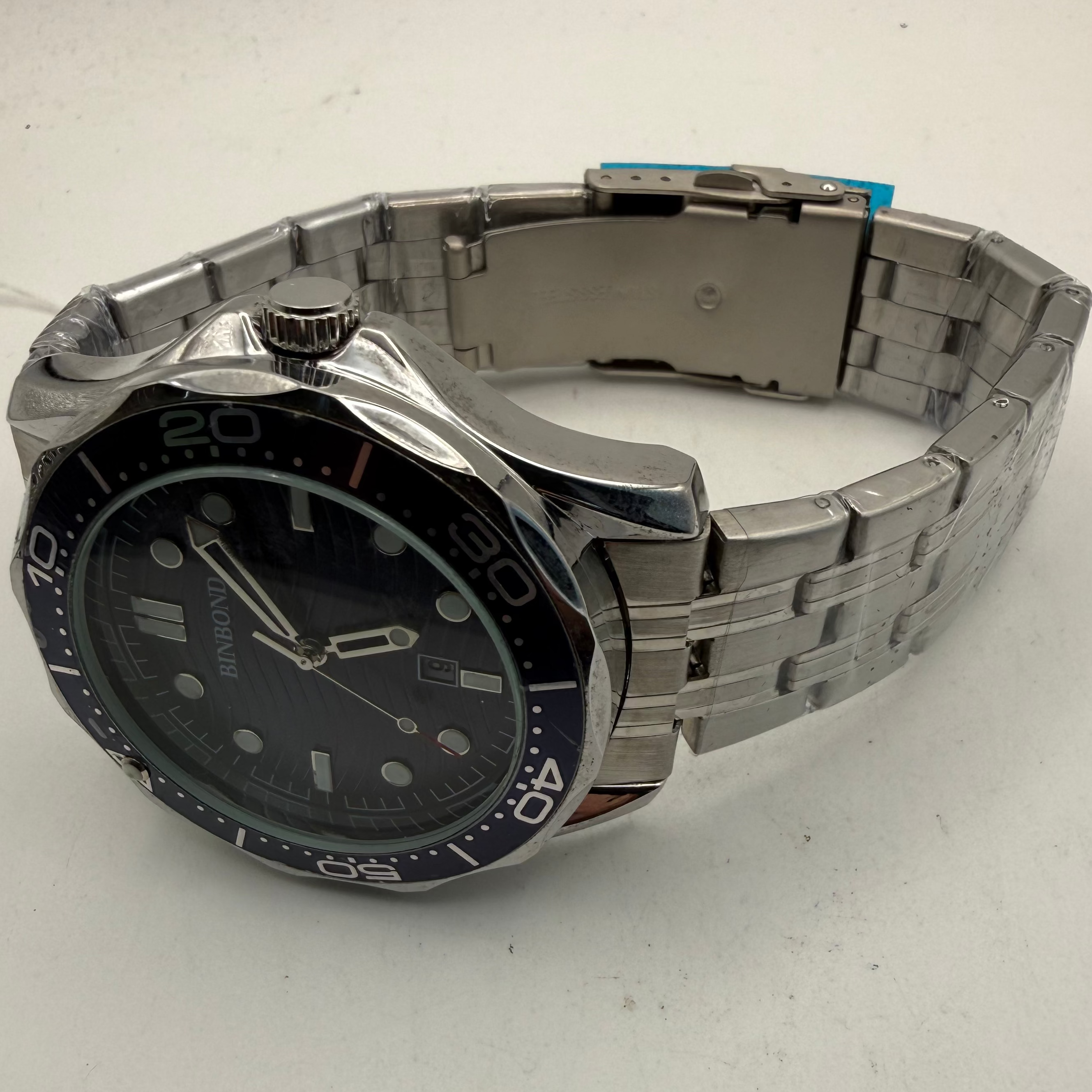 BINBOND Blue Dial Diver Style Watch 48mm Stainless Steel Bracelet New- £25.00