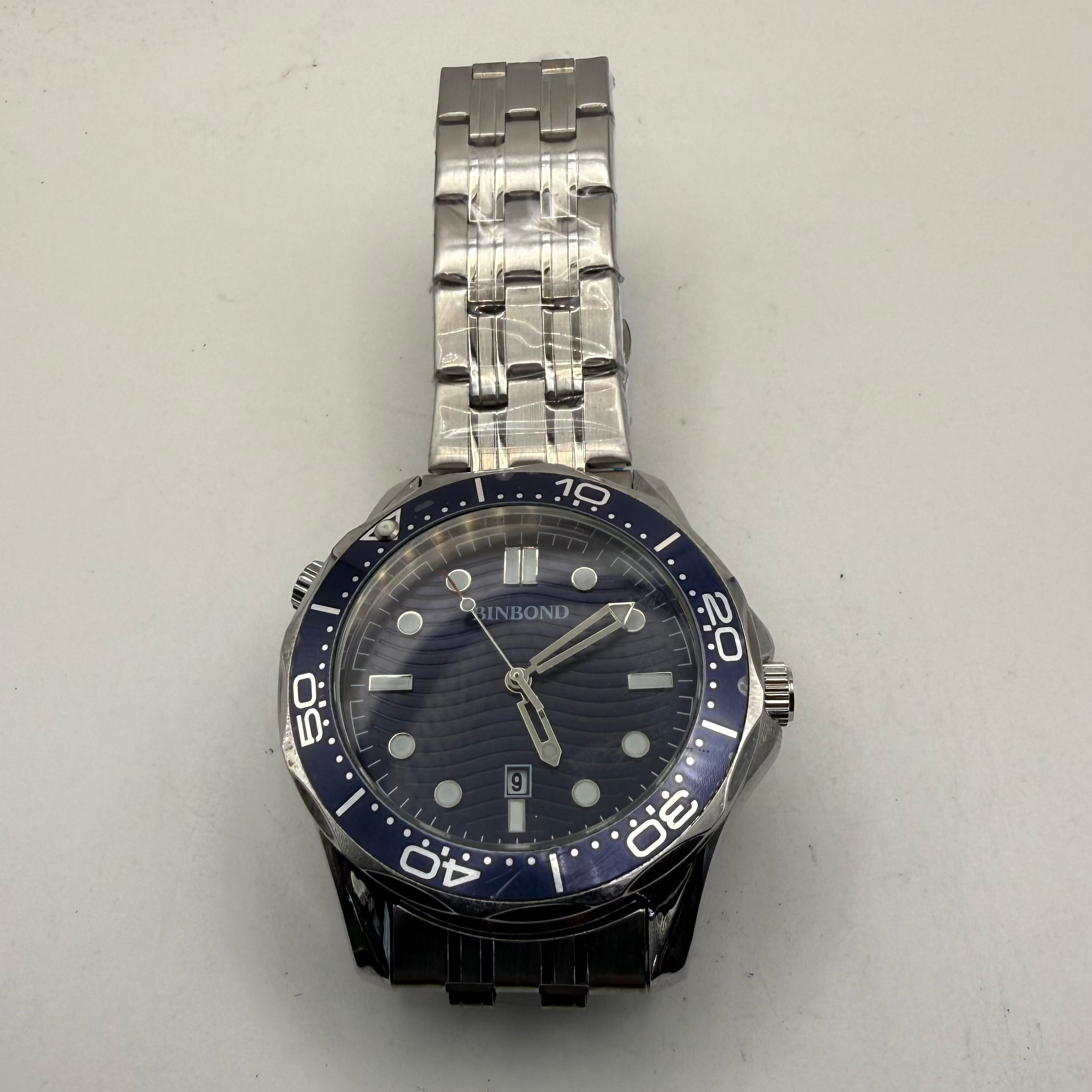 BINBOND Blue Dial Diver Style Watch 48mm Stainless Steel Bracelet New- £25.00