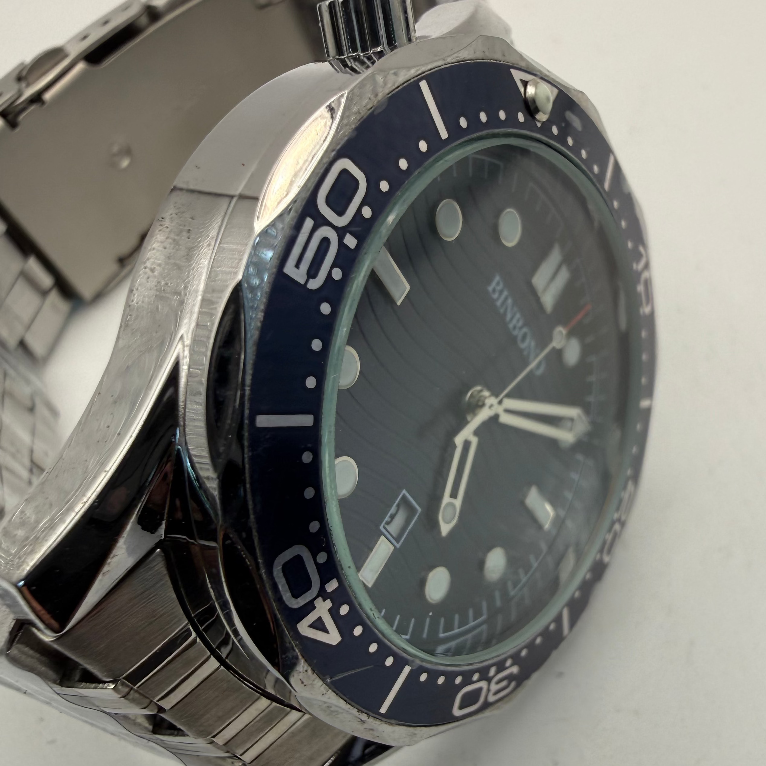 BINBOND Blue Dial Diver Style Watch 48mm Stainless Steel Bracelet New- £25.00