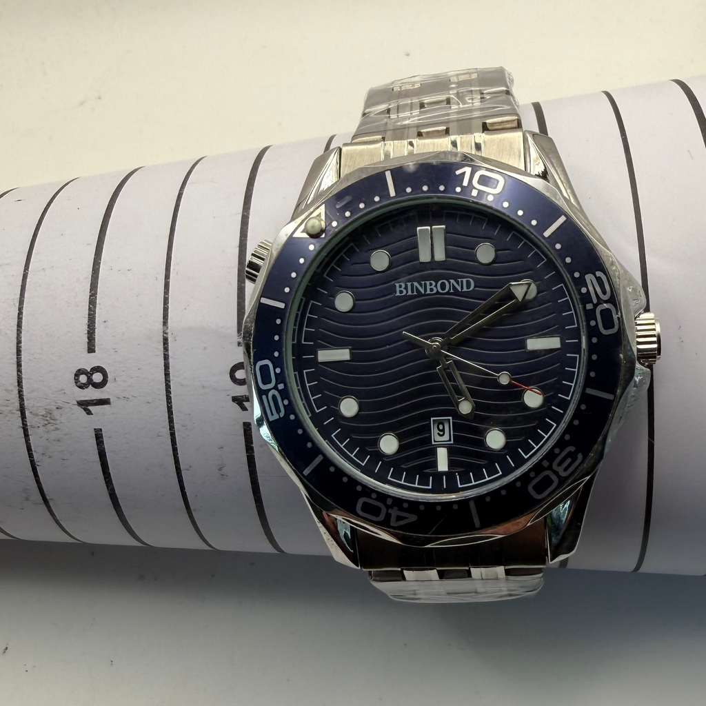 BINBOND Blue Dial Diver Style Watch 48mm Stainless Steel Bracelet New- £25.00