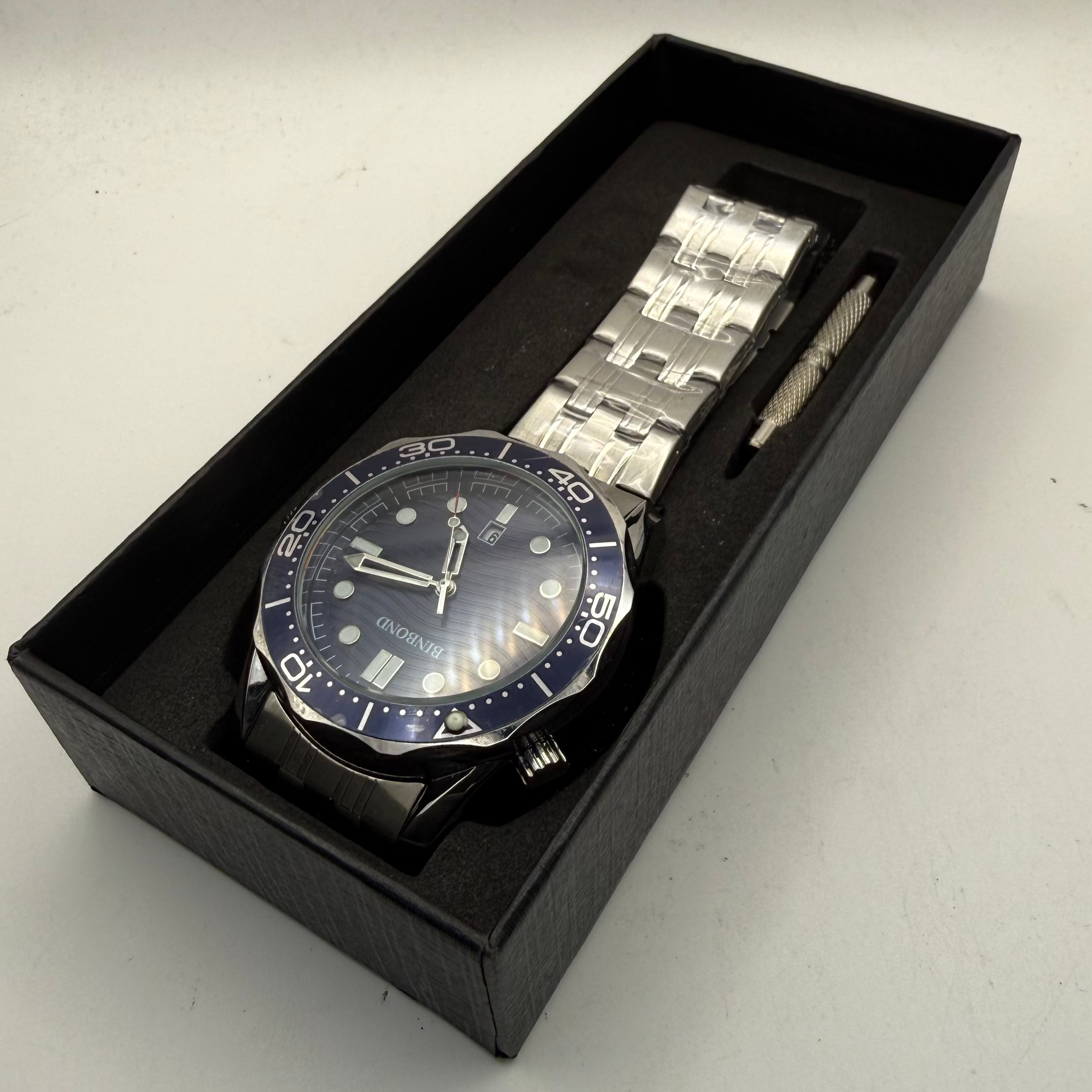 BINBOND Blue Dial Diver Style Watch 48mm Stainless Steel Bracelet New- £25.00