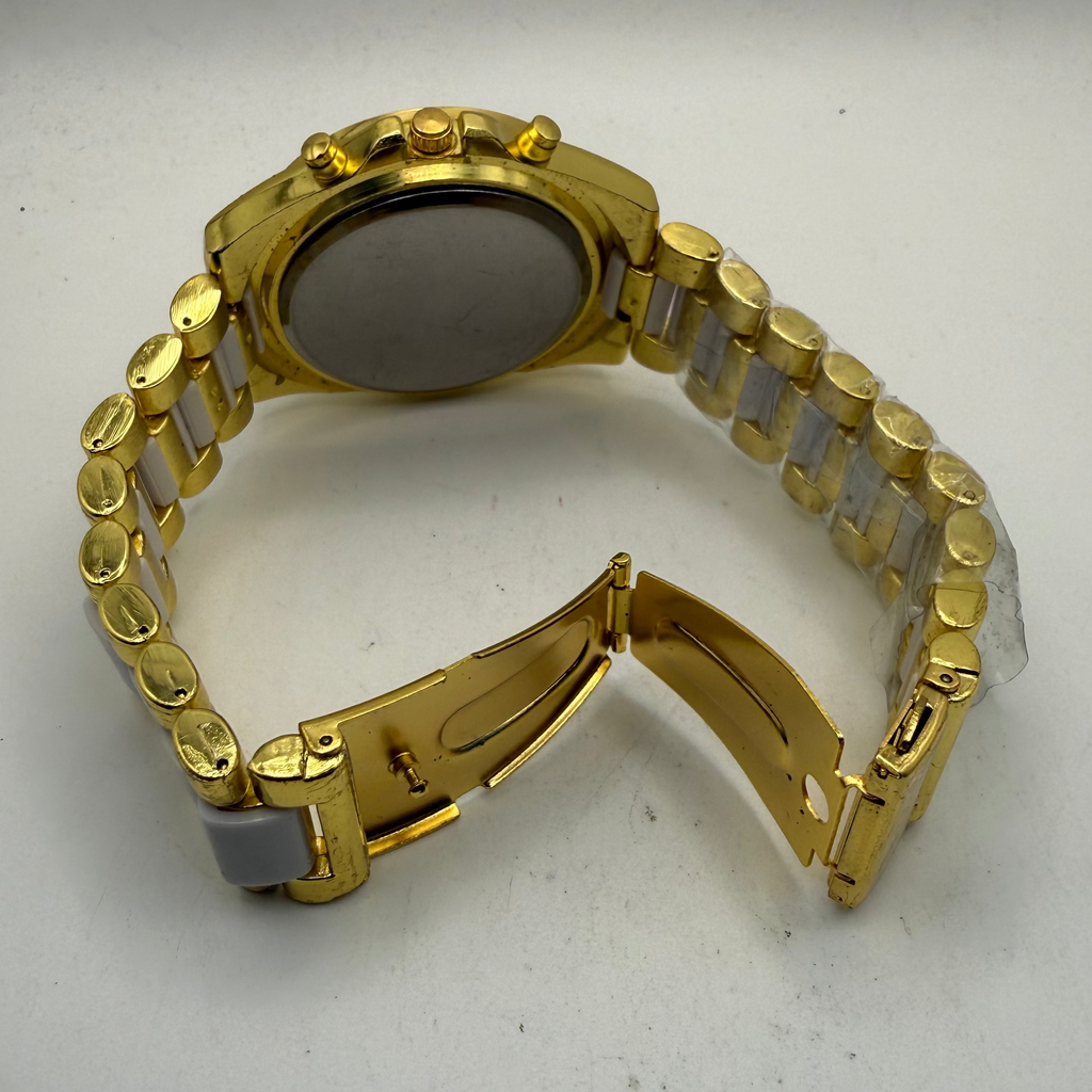 Geneva Gold Tone White Bracelet Roman Numeral Fashion Watch 46mm- £10.00
