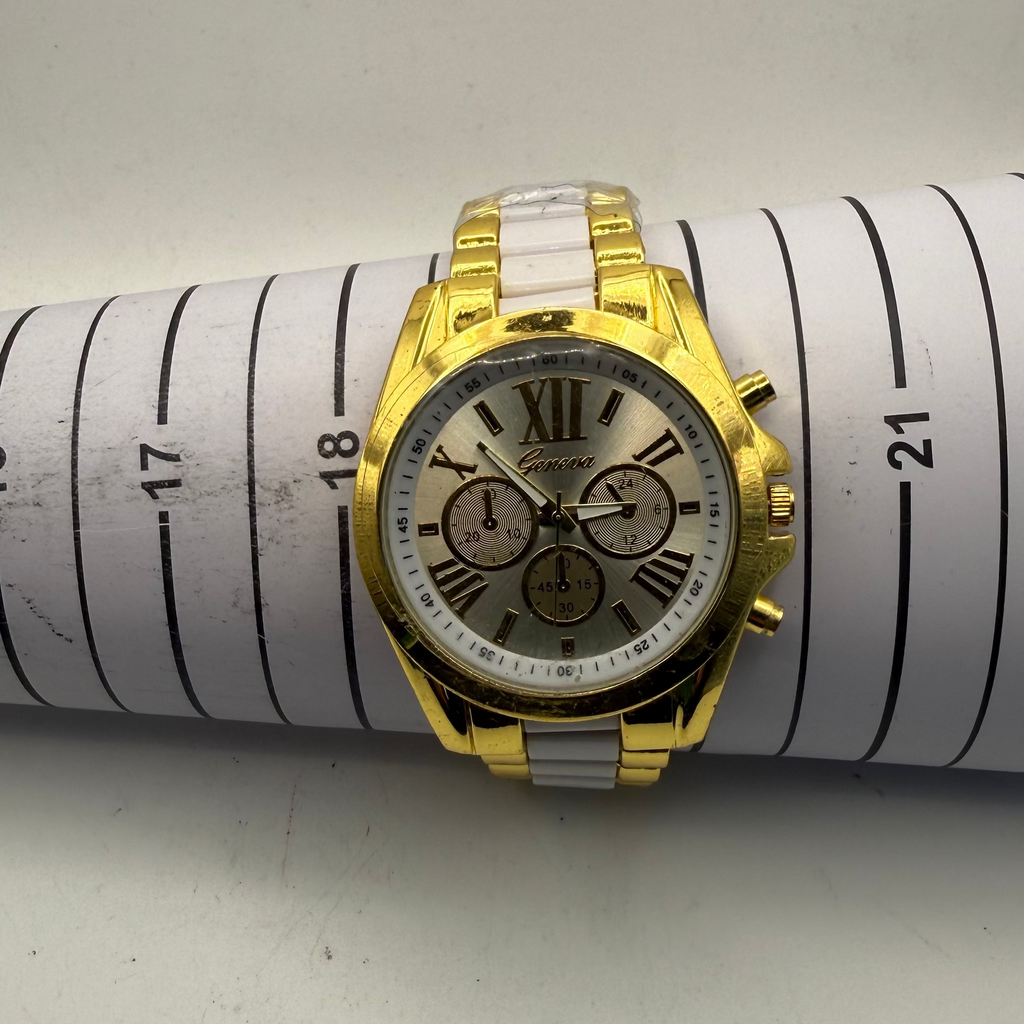 Geneva Gold Tone White Bracelet Roman Numeral Fashion Watch 46mm- £10.00