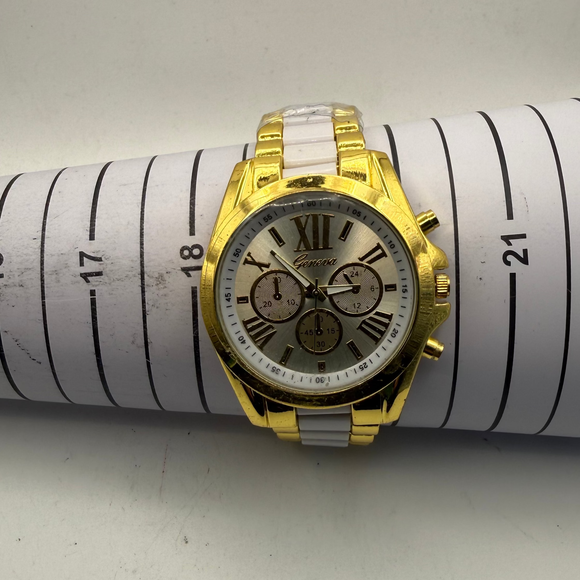 Geneva Gold Tone White Bracelet Roman Numeral Fashion Watch 46mm- £10.00