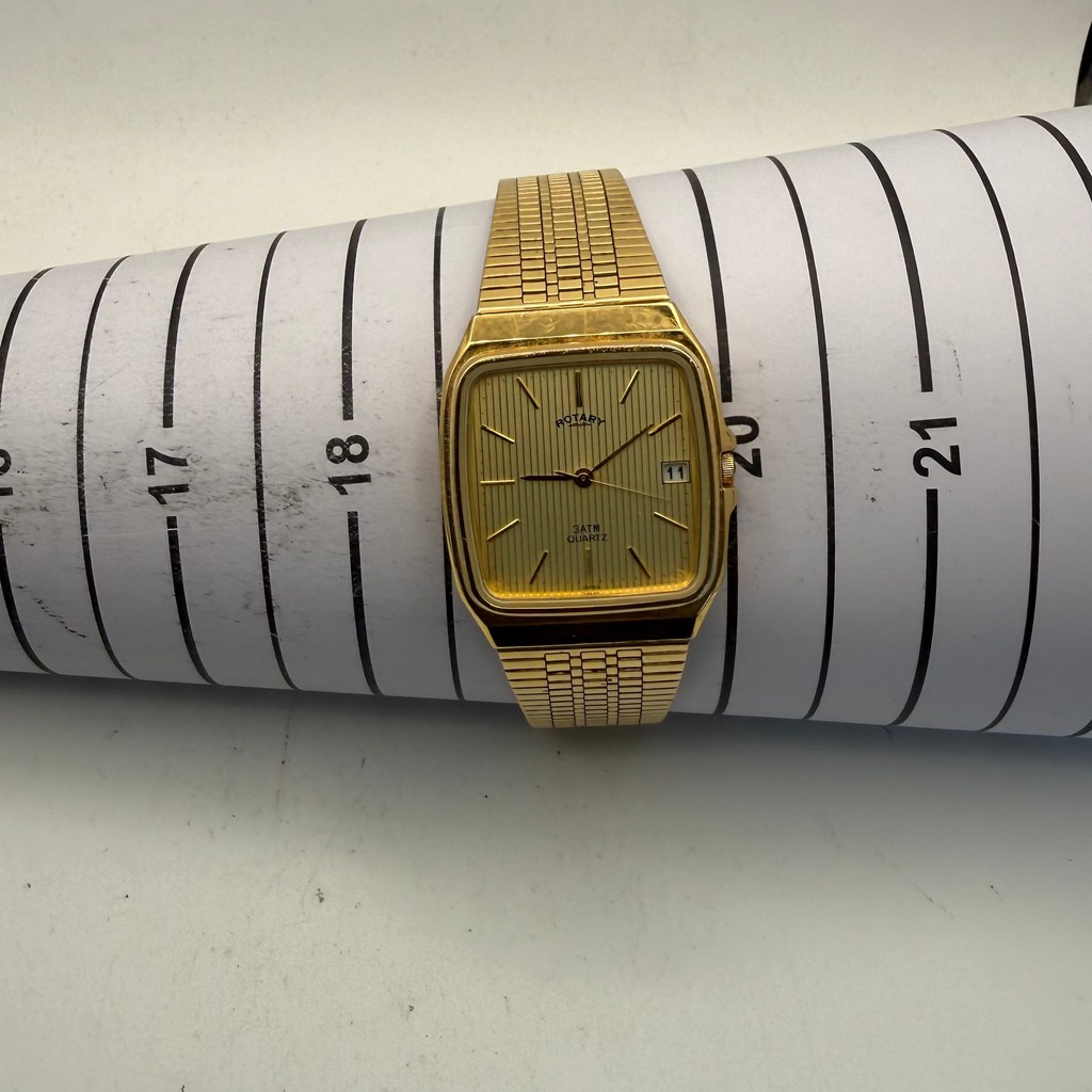 Rotary Satin Quartz Gold Tone Vintage Dress Watch Date Full Set- £50.00