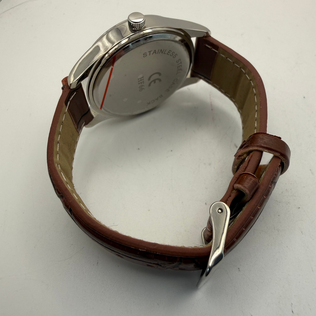 Men's Blue Dial Quartz Watch Brown Leather Strap 43mm (Fully Tested and Working)- £10.00