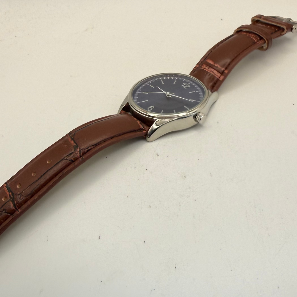 Men's Blue Dial Quartz Watch Brown Leather Strap 43mm (Fully Tested and Working)- £10.00