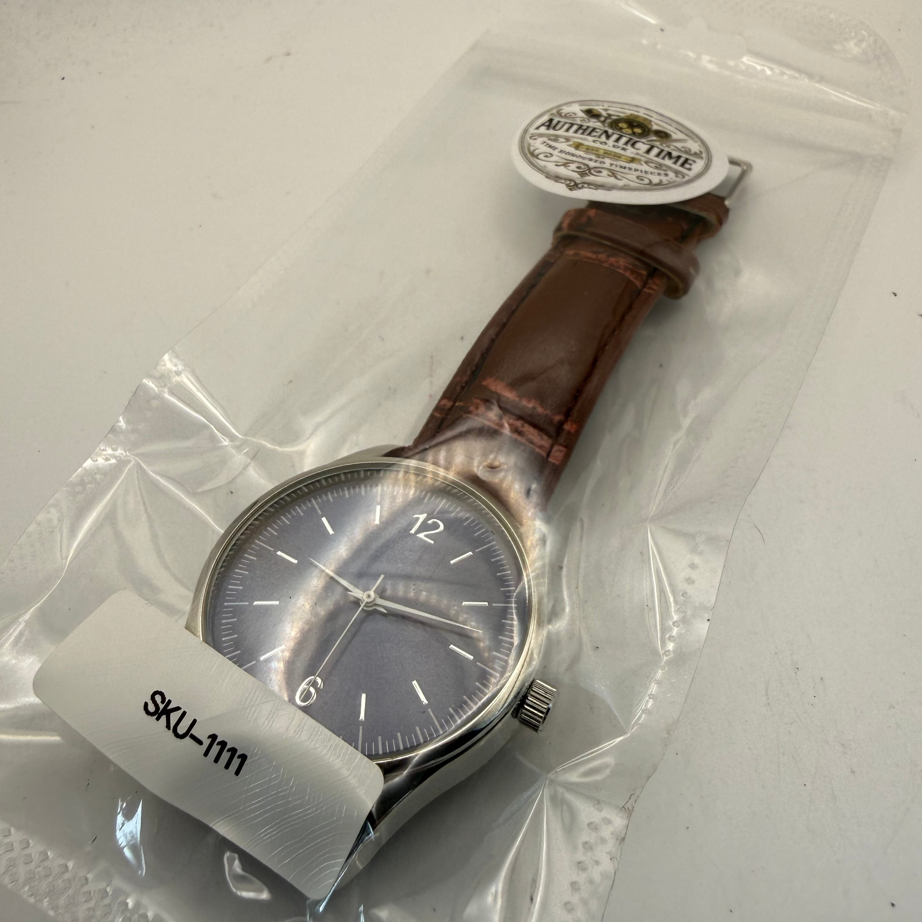 Men's Blue Dial Quartz Watch Brown Leather Strap 43mm (Fully Tested and Working)- £10.00