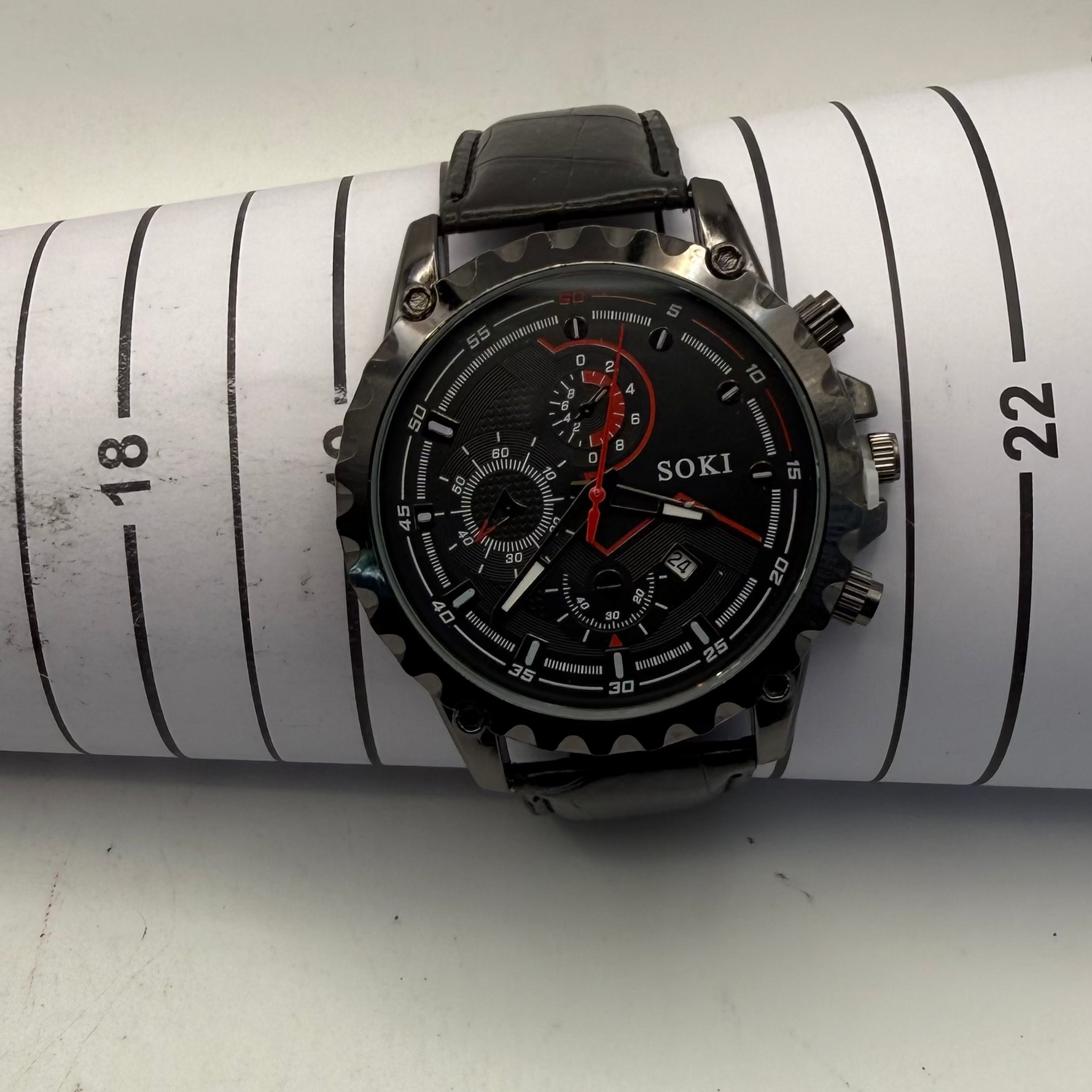 SOKI Black & Red Multi Dial Quartz Watch – Date – New- £24.99