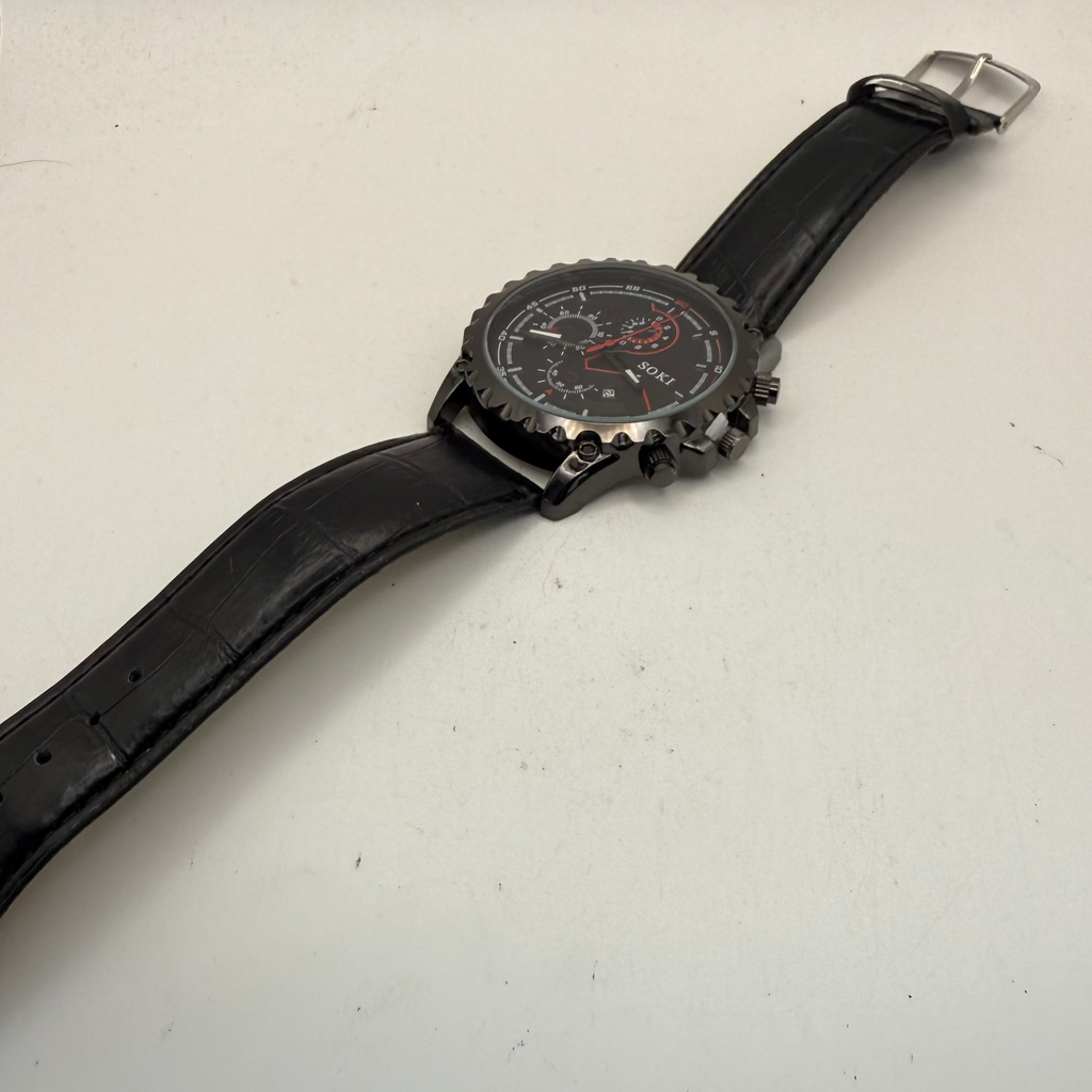 SOKI Black & Red Multi Dial Quartz Watch – Date – New- £24.99