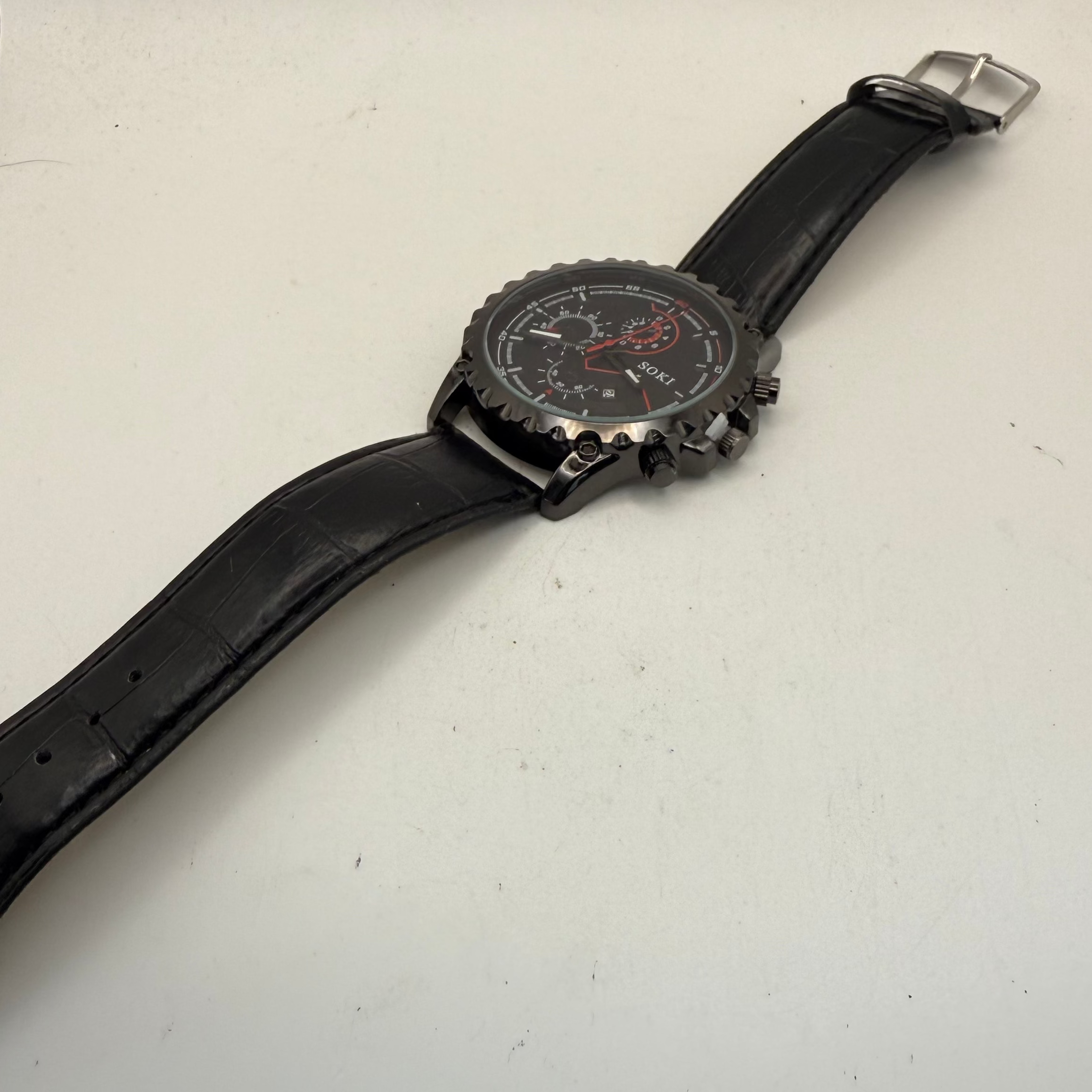 SOKI Black & Red Multi Dial Quartz Watch – Date – New- £24.99