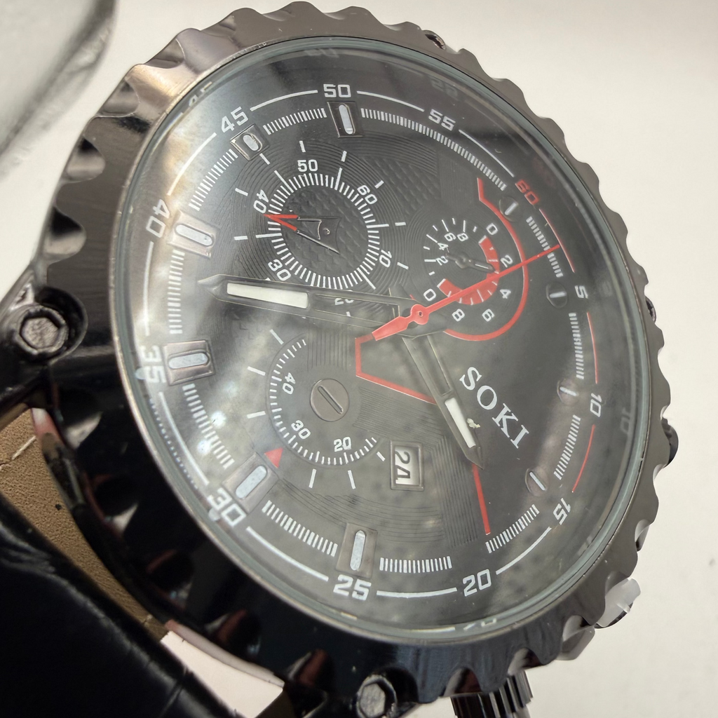 SOKI Black & Red Multi Dial Quartz Watch – Date – New- £24.99