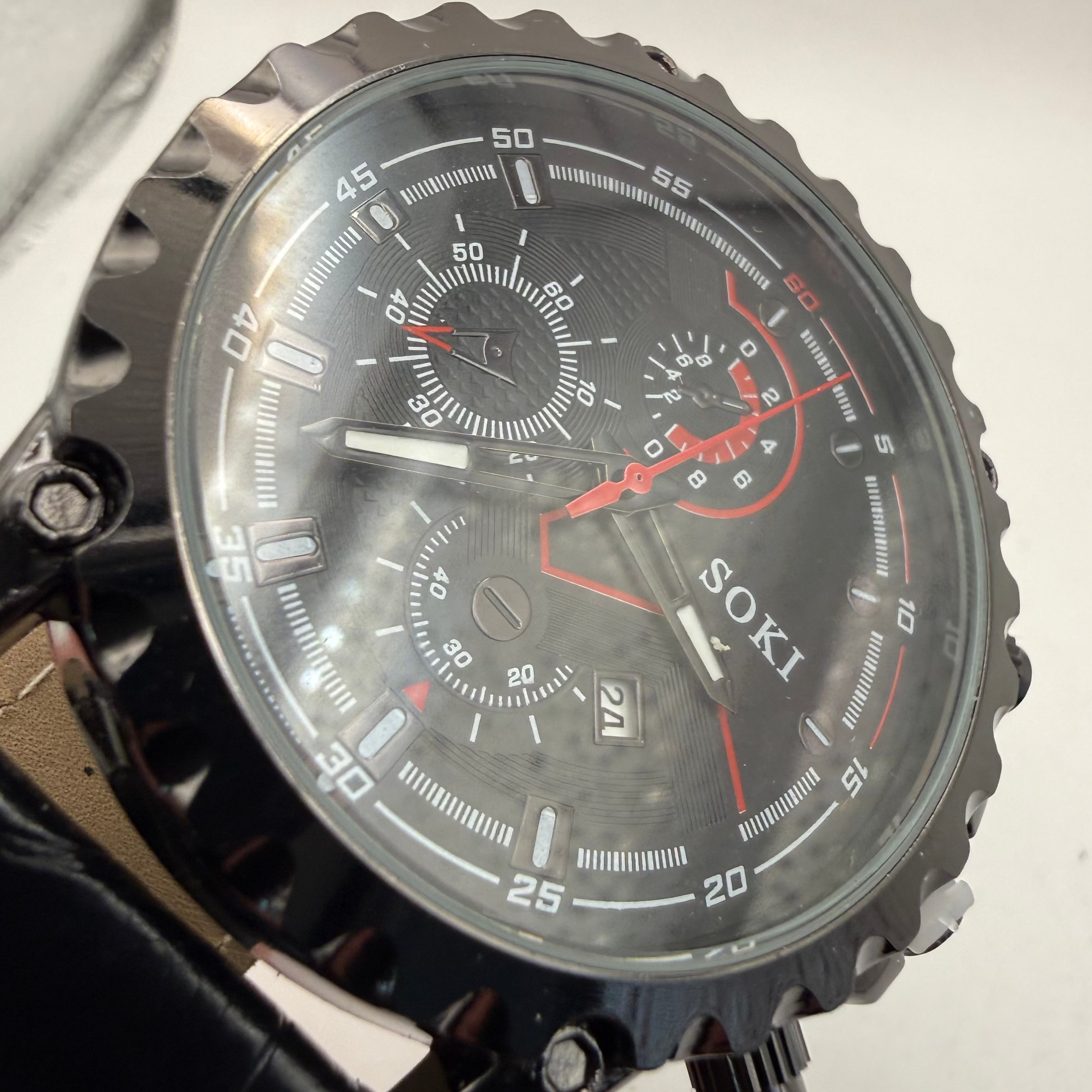 SOKI Black & Red Multi Dial Quartz Watch – Date – New- £24.99