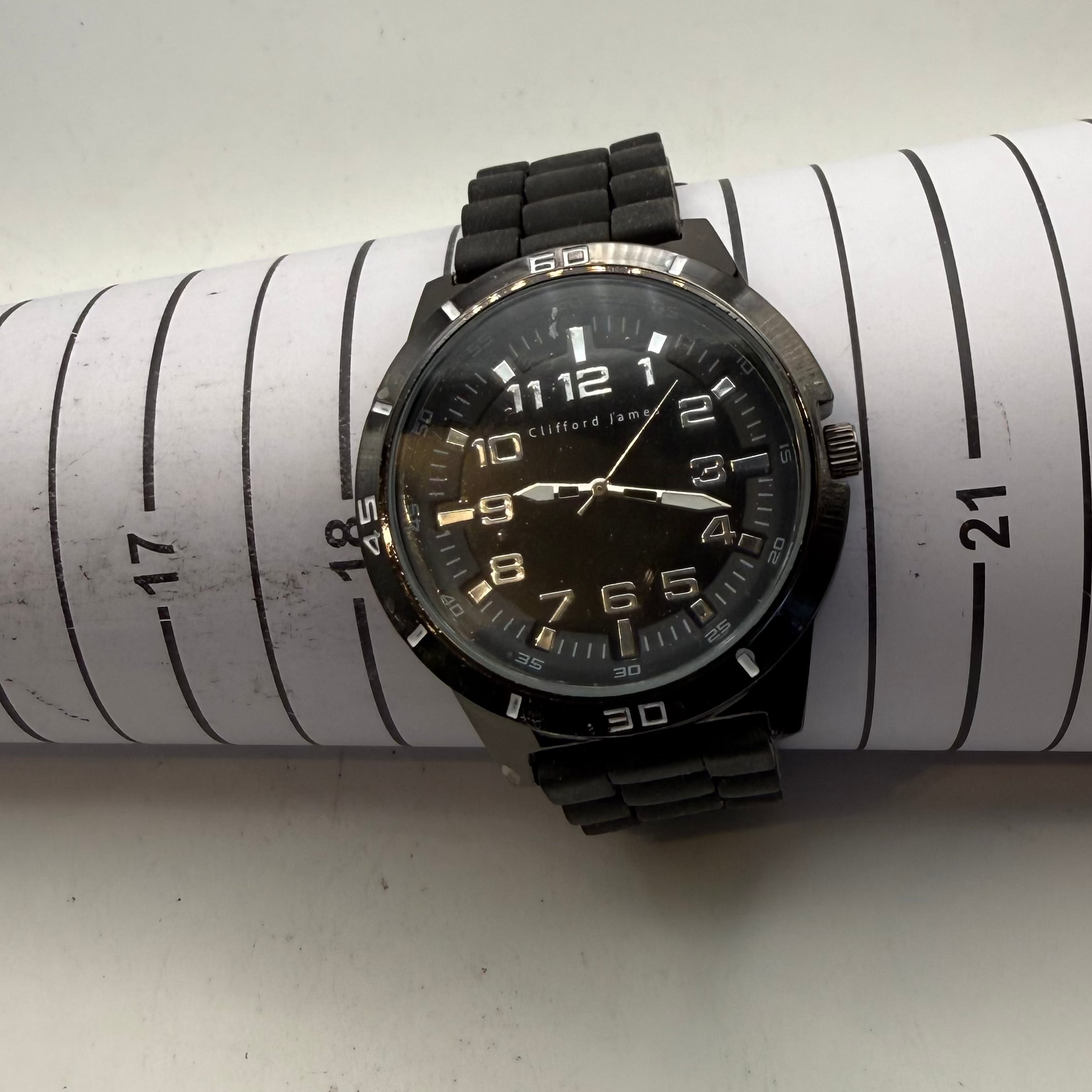 Clifford James Black Sports Watch – Large Dial, Silicone Strap- £39.99