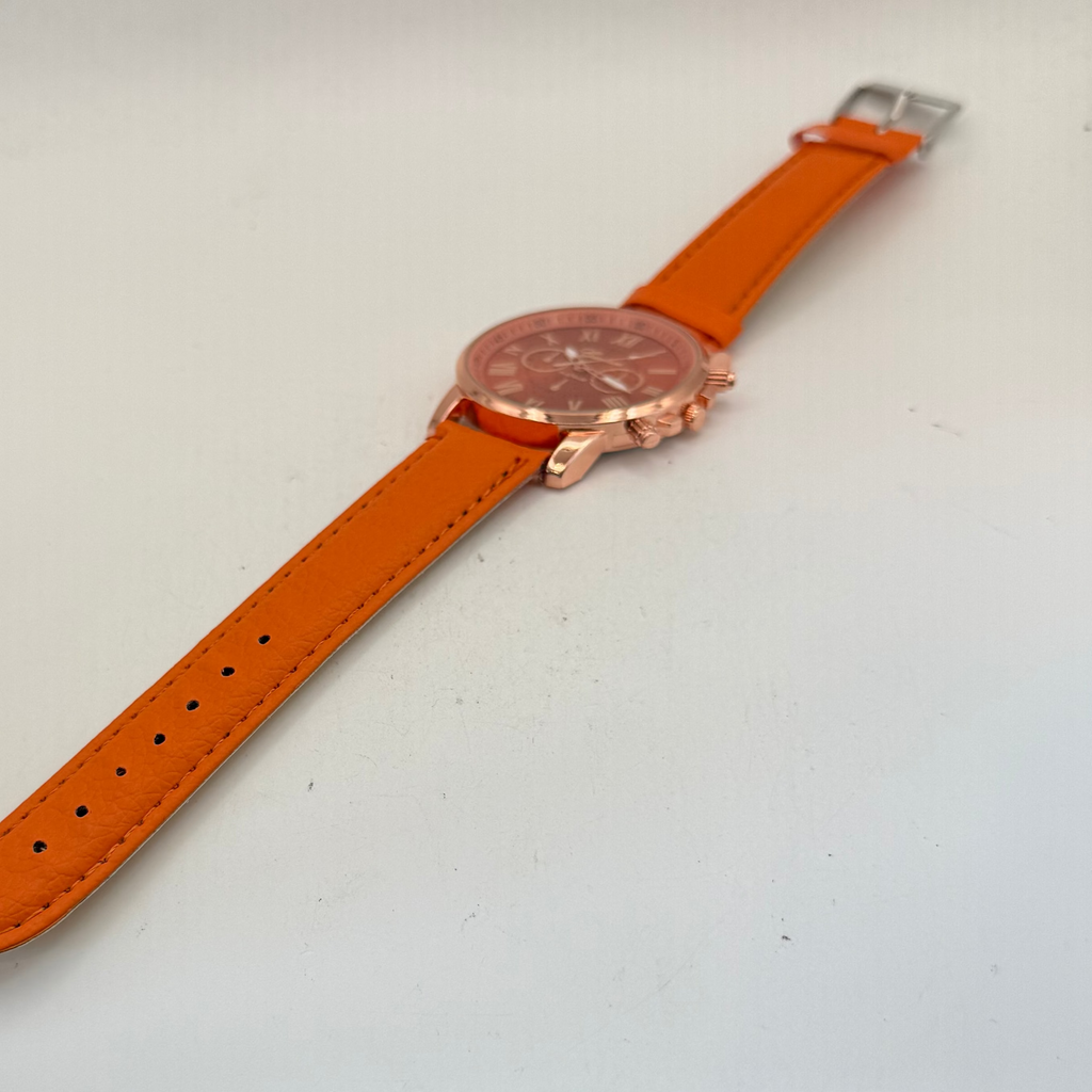 Geneva Platinum Rose Gold Tone Orange Dial Watch – New In Box- £10.00