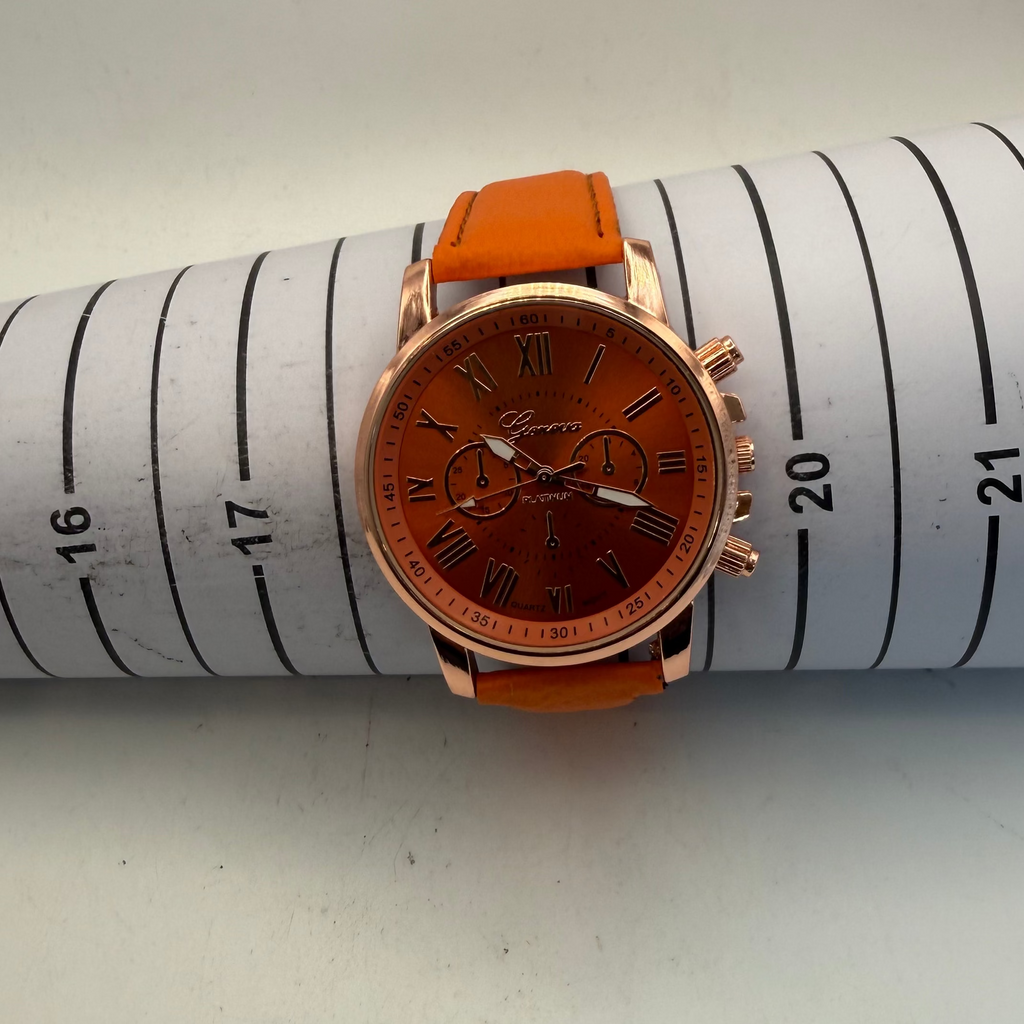 Geneva Platinum Rose Gold Tone Orange Dial Watch – New In Box- £10.00