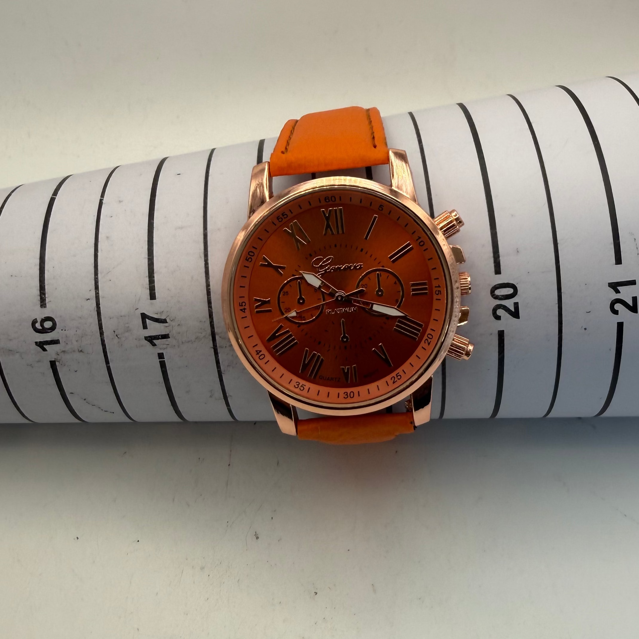 Geneva Platinum Rose Gold Tone Orange Dial Watch – New In Box- £10.00