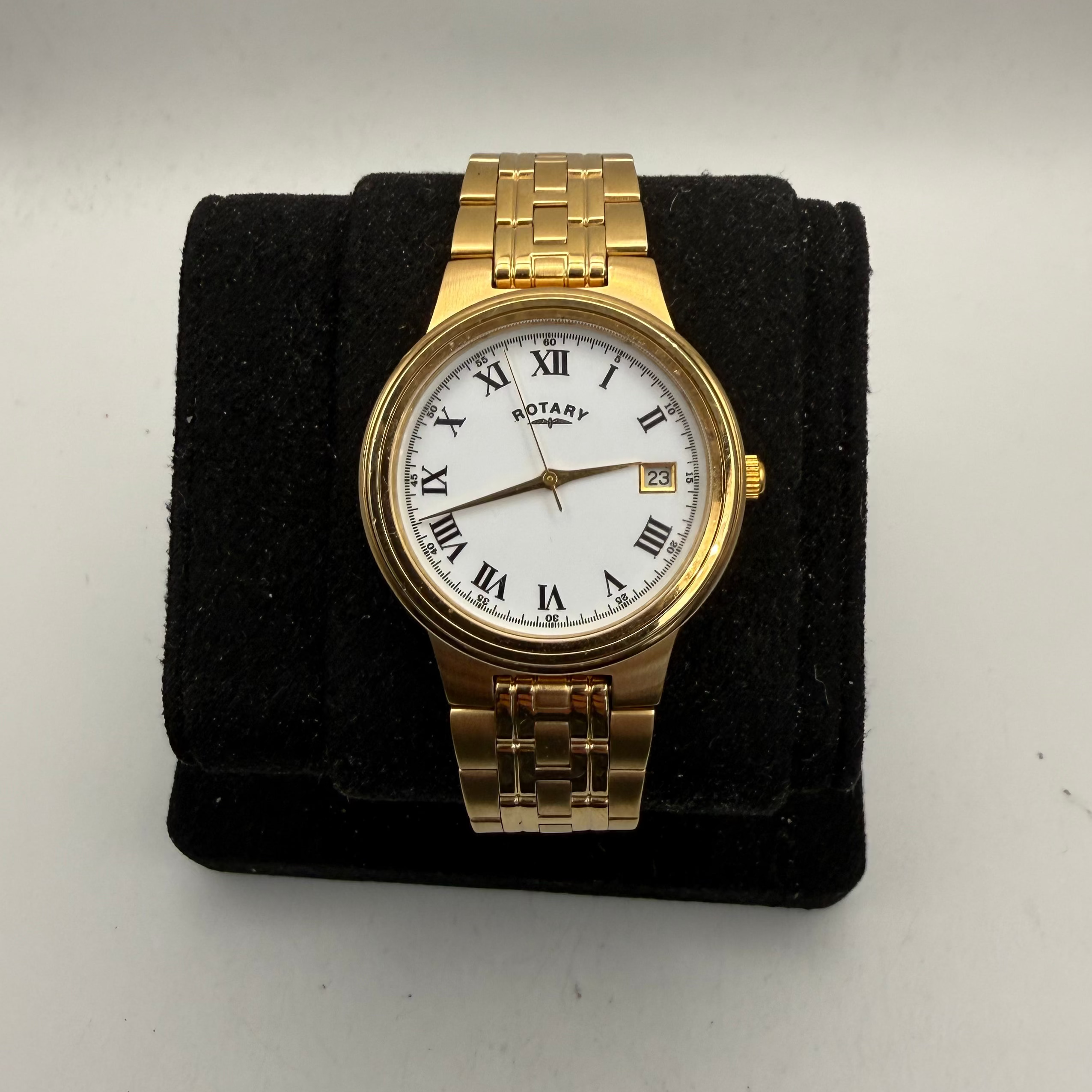 Rotary Gold Tone Date Watch White Roman Dial Quartz (Fully Tested and Working)- £50.00