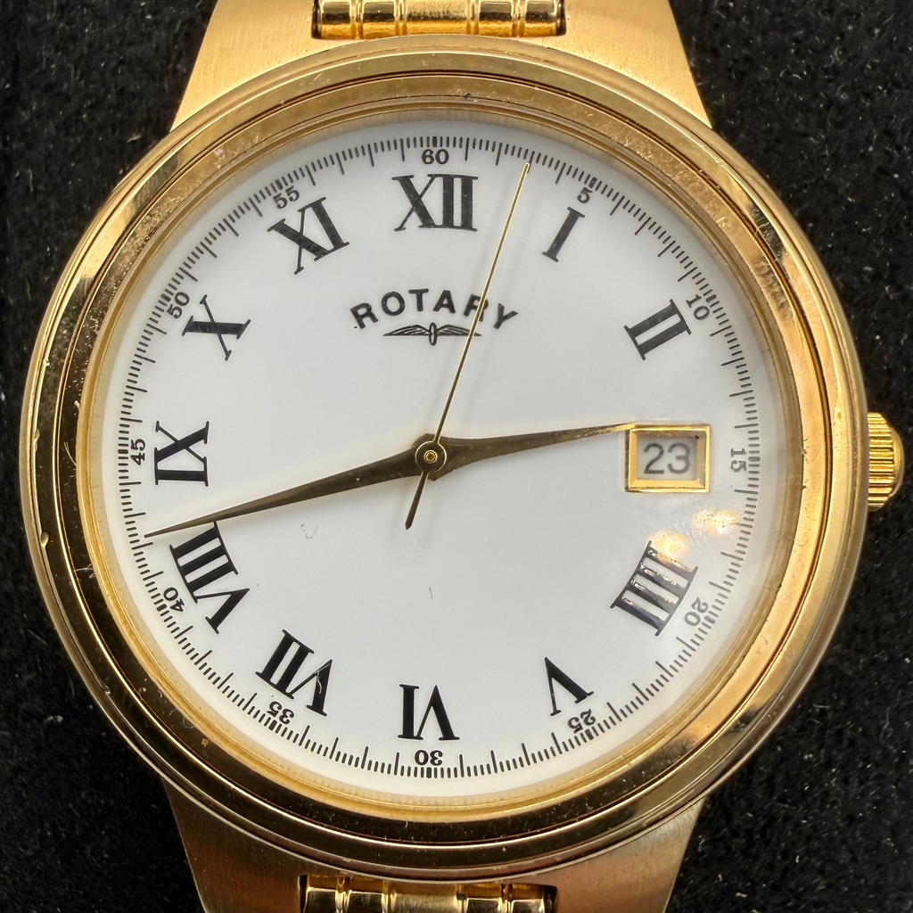 Rotary Gold Tone Date Watch White Roman Dial Quartz (Fully Tested and Working)- £50.00