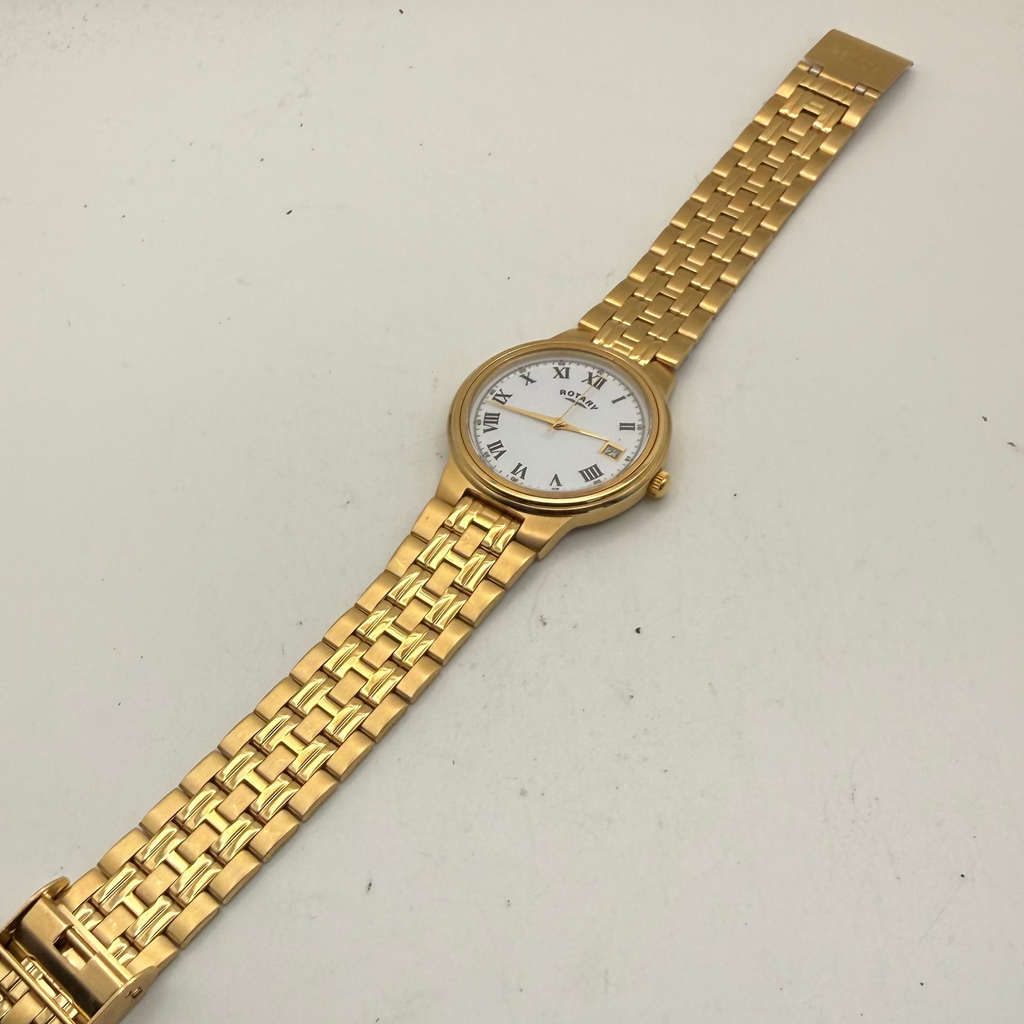 Rotary Gold Tone Date Watch White Roman Dial Quartz (Fully Tested and Working)- £50.00