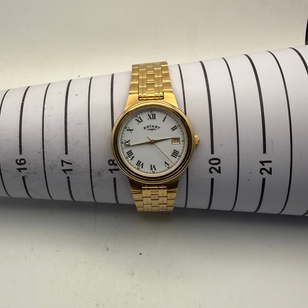 Rotary Gold Tone Date Watch White Roman Dial Quartz (Fully Tested and Working)- £50.00