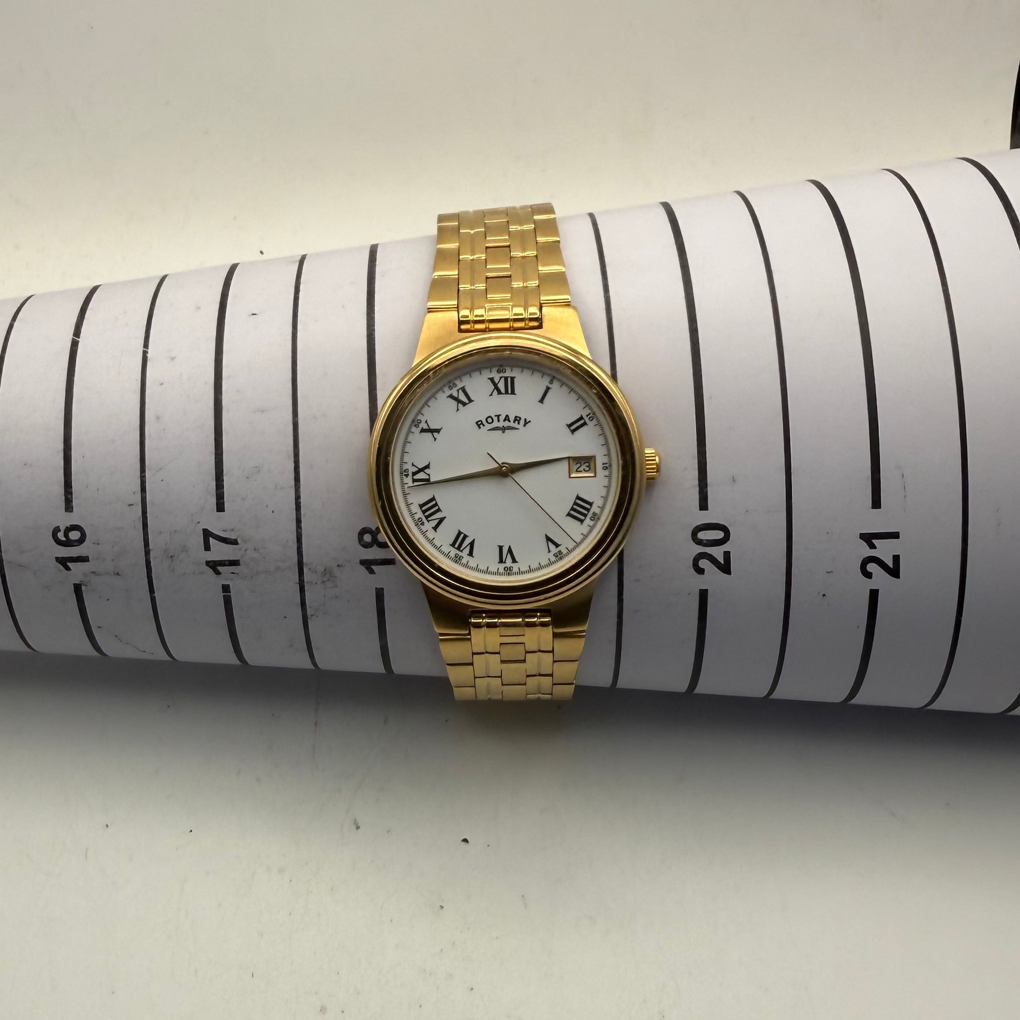 Rotary Gold Tone Date Watch White Roman Dial Quartz (Fully Tested and Working)- £50.00