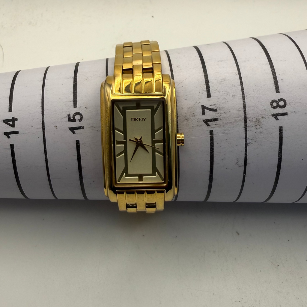 DKNY Ladies Gold Tone Rectangular Quartz Watch (Fully Tested and Working- £30.00