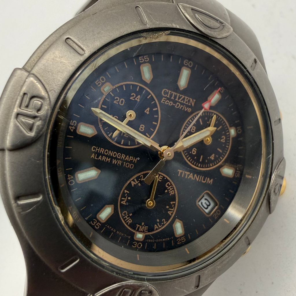 Citizen Eco-Drive Titanium Chronograph Alarm 42mm Men's Watch (Fully Tested and Working)- £
