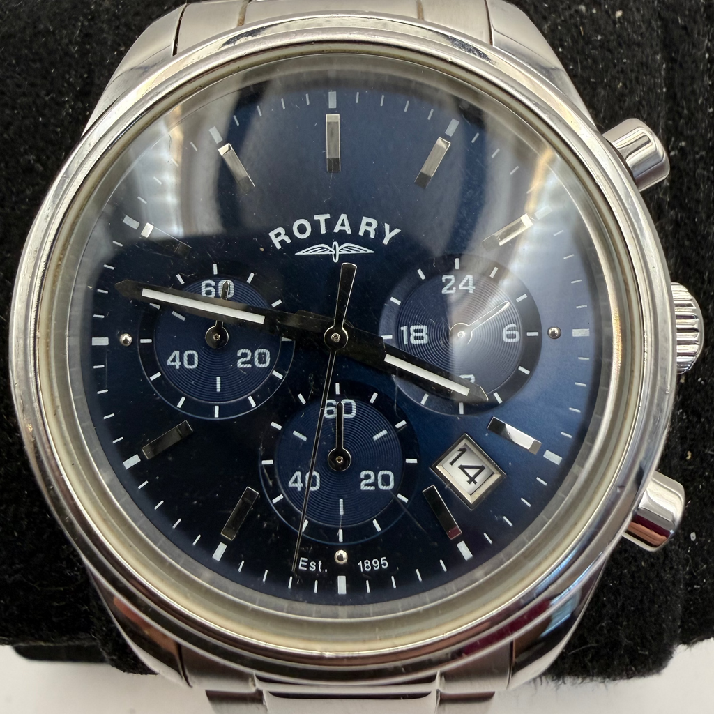 Rotary Mens Chronograph Blue Dial Stainless Steel Watch 43mm (Fully Tested and Working)- £45.00