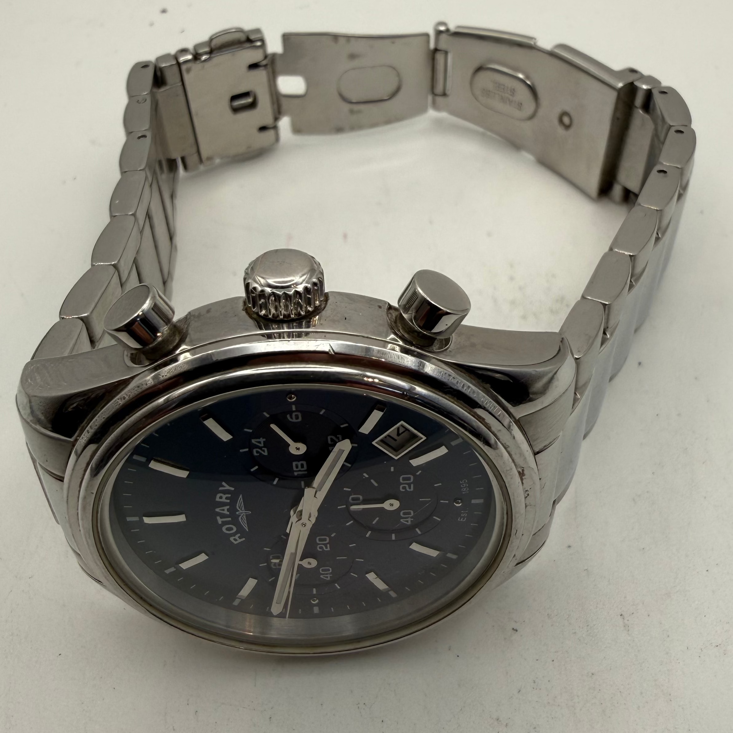 Rotary Mens Chronograph Blue Dial Stainless Steel Watch 43mm (Fully Tested and Working)- £45.00