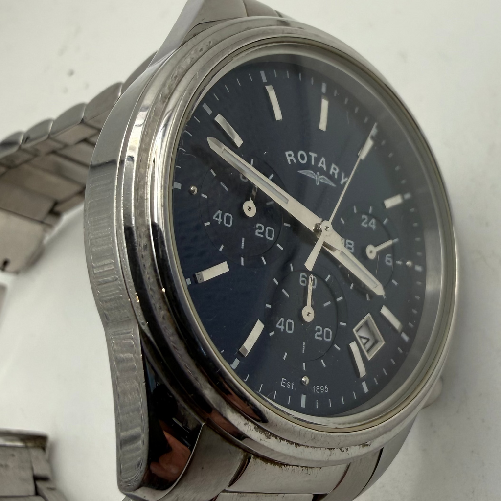 Rotary Mens Chronograph Blue Dial Stainless Steel Watch 43mm (Fully Tested and Working)- £45.00