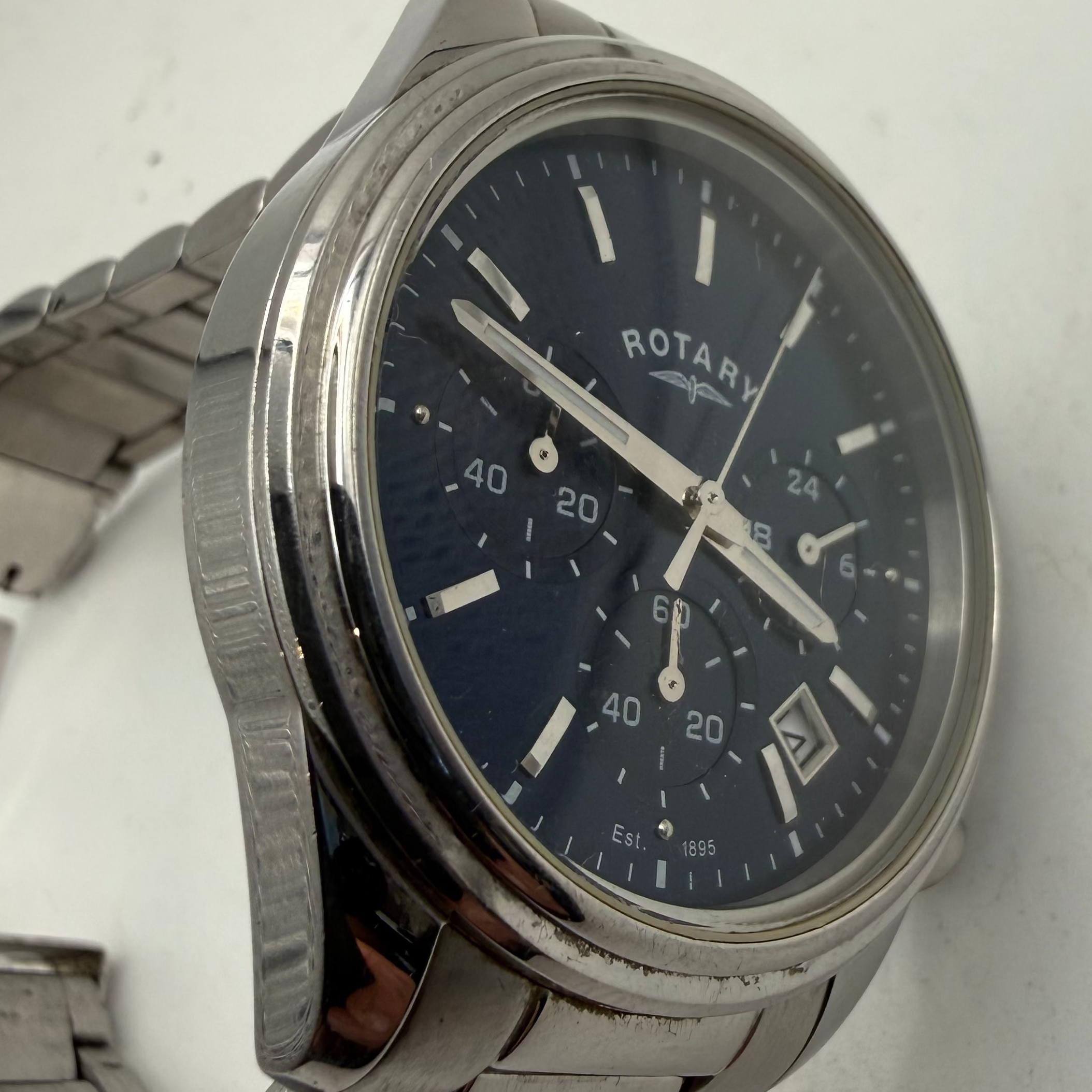 Rotary Mens Chronograph Blue Dial Stainless Steel Watch 43mm (Fully Tested and Working)- £45.00