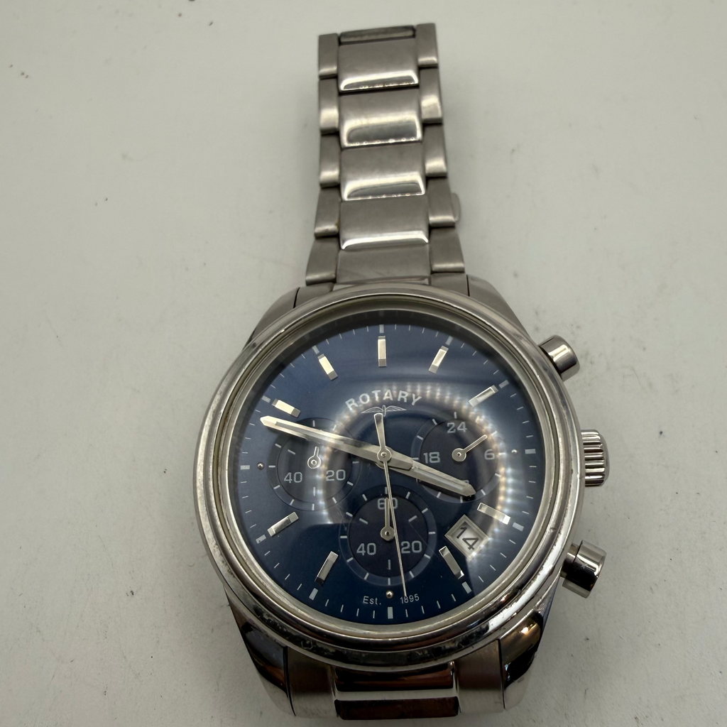 Rotary Mens Chronograph Blue Dial Stainless Steel Watch 43mm (Fully Tested and Working)- £45.00