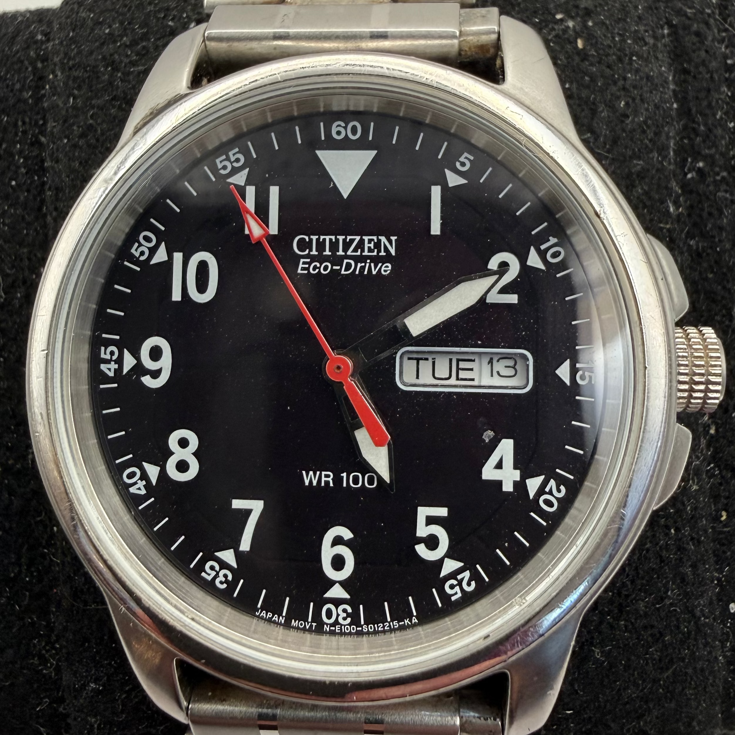 Citizen Eco-Drive WR100 Day/Date Black Dial Stainless Steel Watch (Fully Tested and Working- £55.00