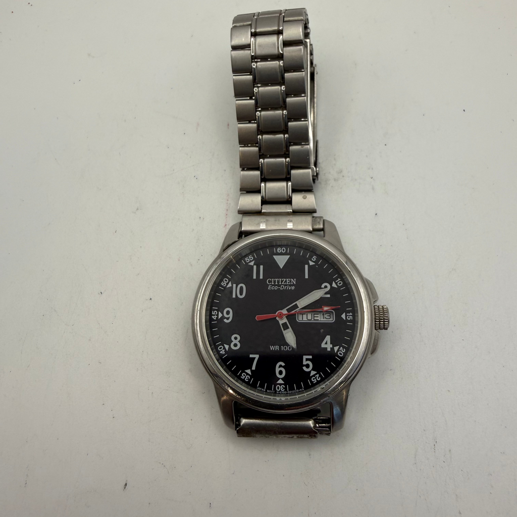 Citizen Eco-Drive WR100 Day/Date Black Dial Stainless Steel Watch (Fully Tested and Working- £55.00