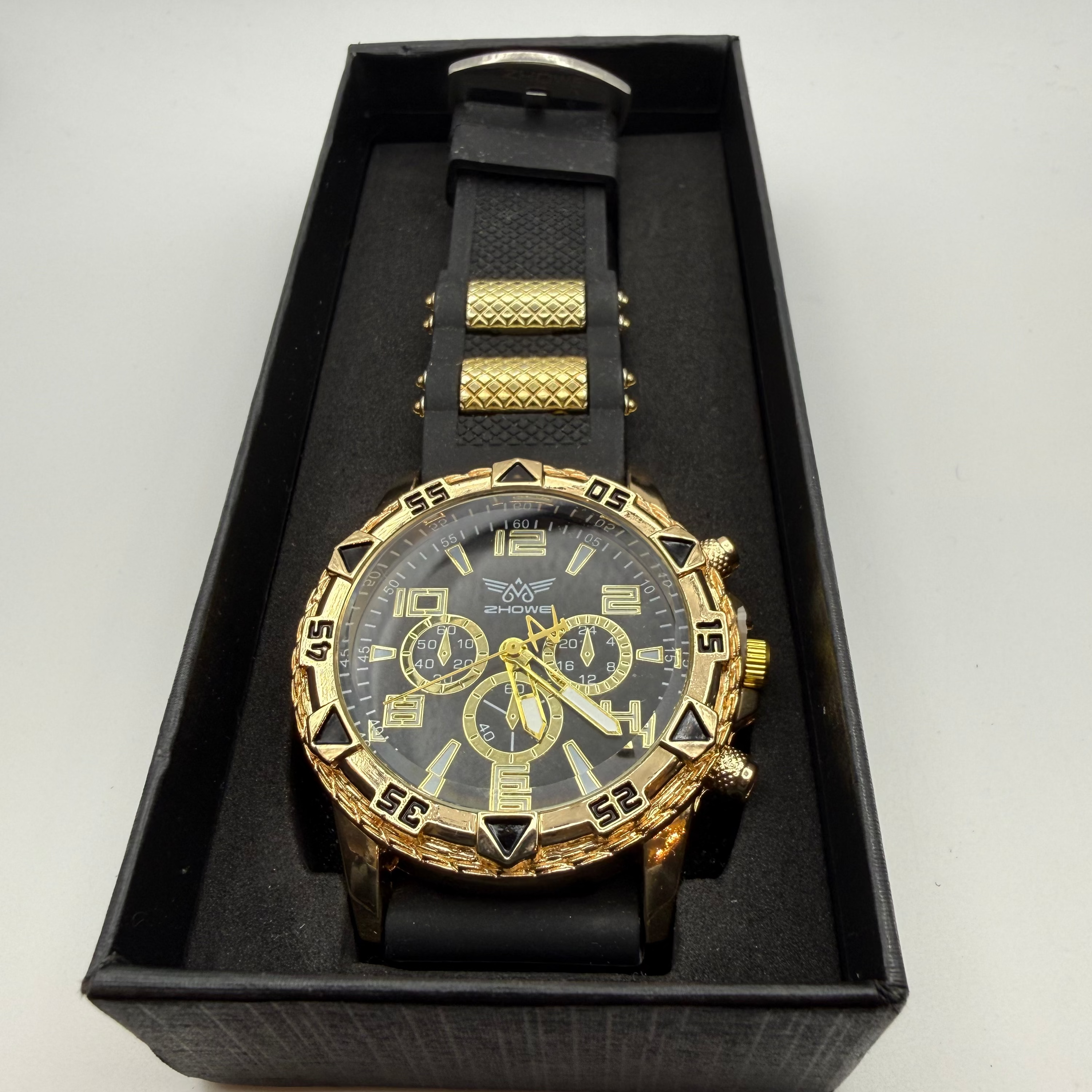 ZHOWE Black &amp; Gold Chronograph-Style Watch- £12.99