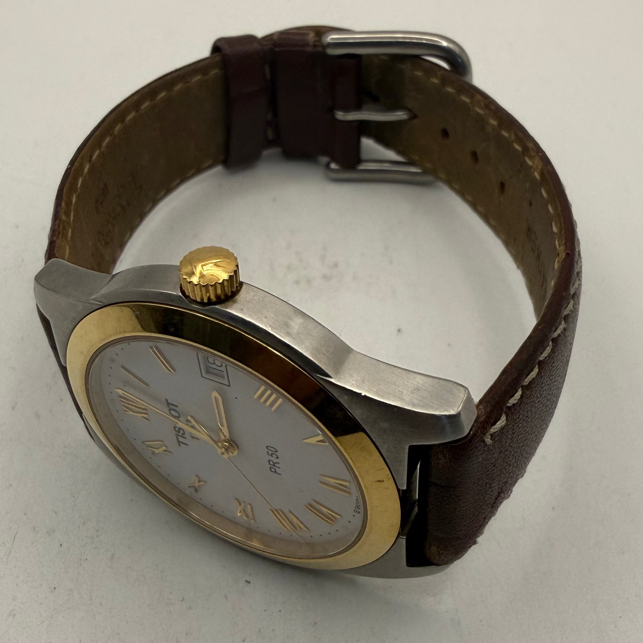 Tissot PR 50 Two-Tone White Dial Swiss Quartz Leather Strap Watch (Fully Tested and Working)- £120.00