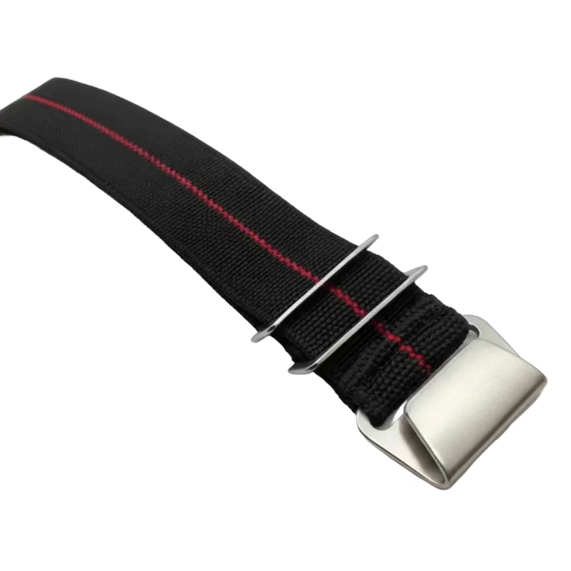 Strap 22mm Black Cloth Watch Strap – Red Centre Stripe- £6.99