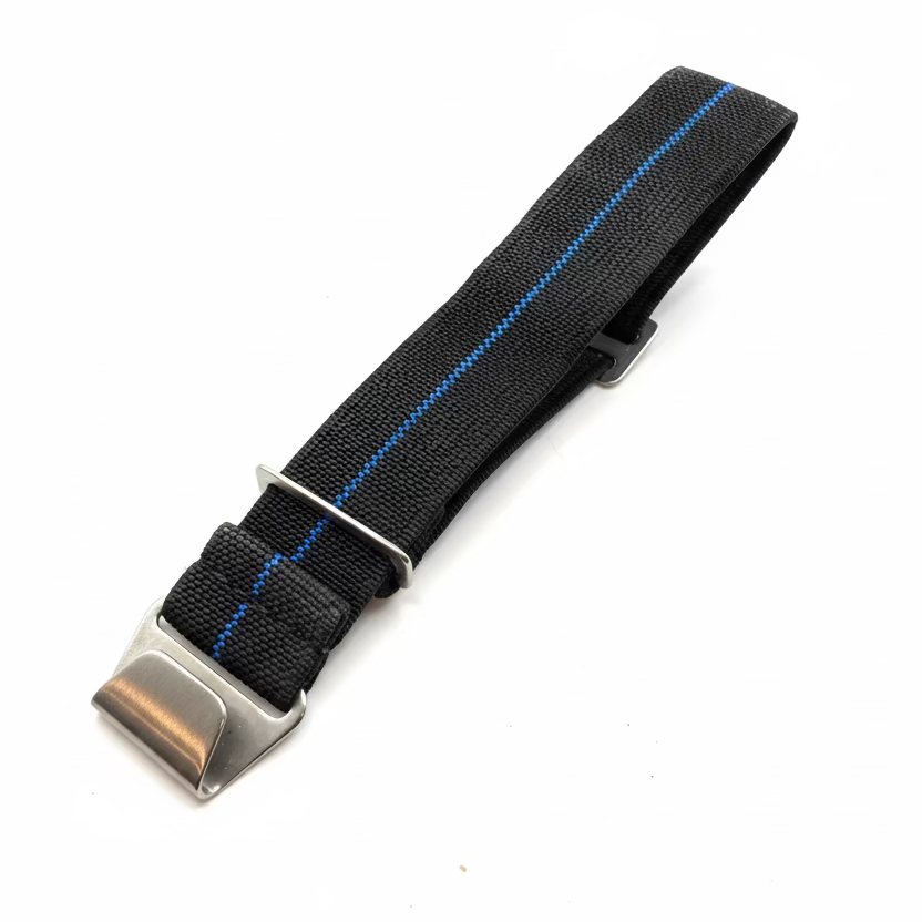 Strap 22mm Black Cloth Watch Strap with Blue Centre Strip- £6.99