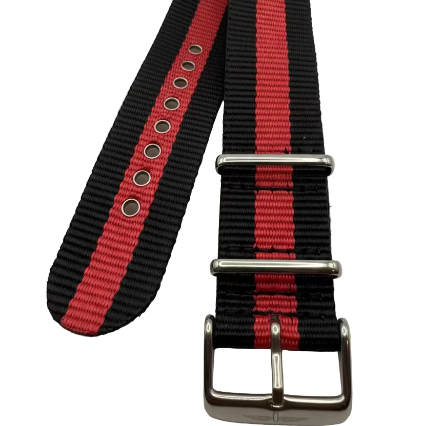 Cloth Strap 24mm Black &amp; Red Cloth Watch Strap – NATO Style- £7.99