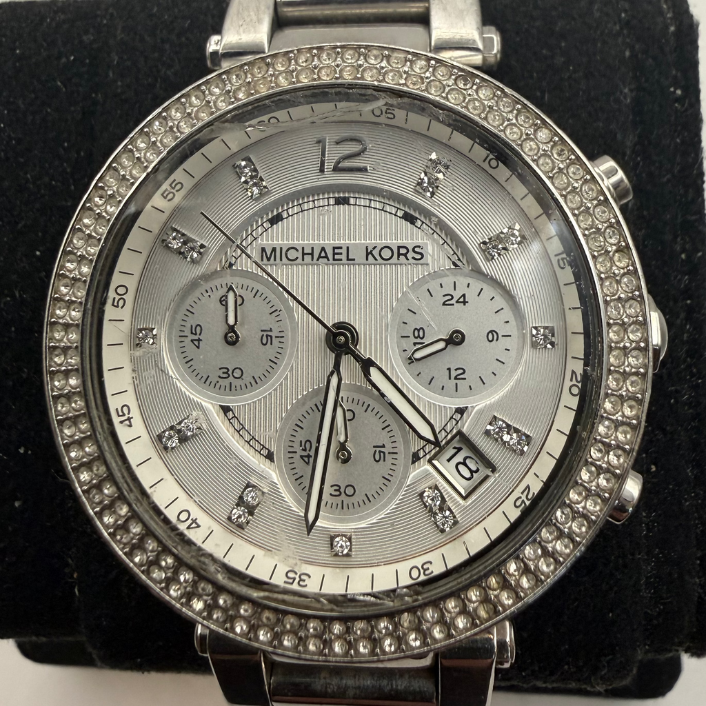 Michael Kors Parker Silver Chronograph Crystal Bezel Ladies Watch (Fully Tested and Working)- £35.00