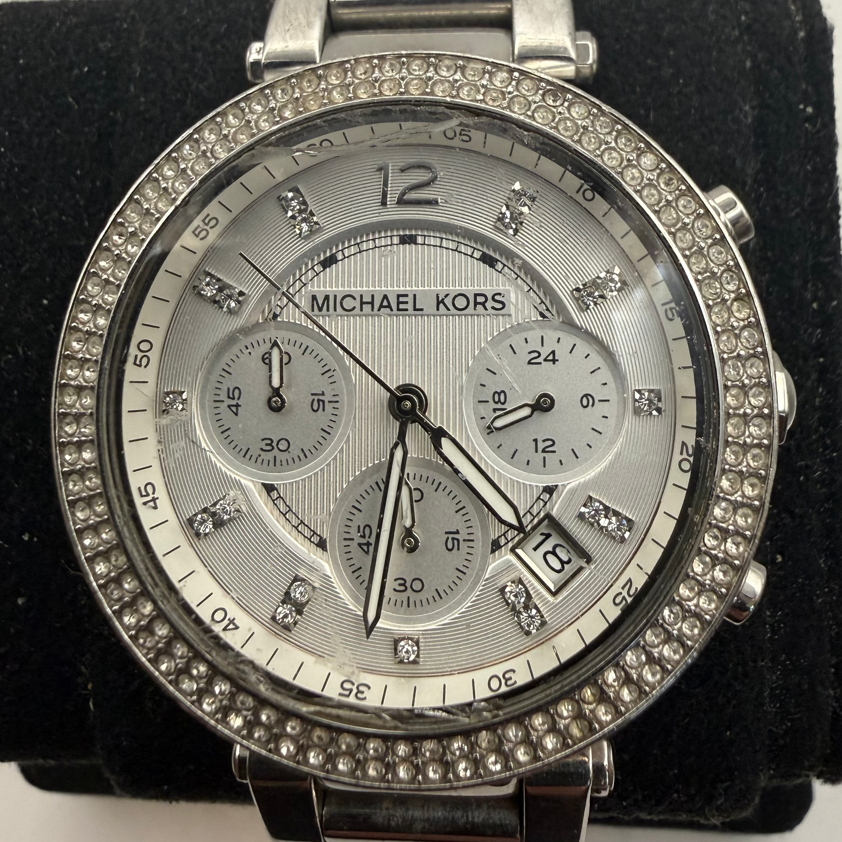 Michael Kors Parker Silver Chronograph Crystal Bezel Ladies Watch (Fully Tested and Working)- £35.00
