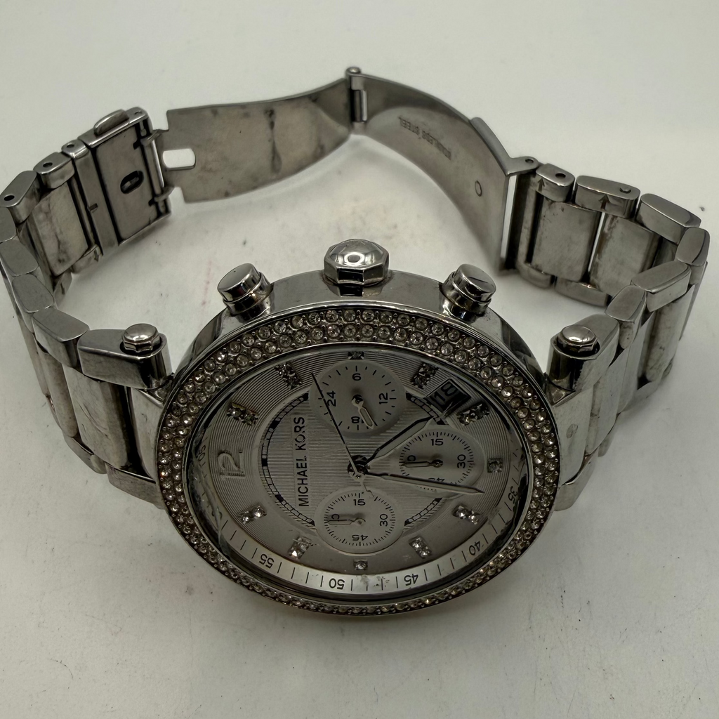 Michael Kors Parker Silver Chronograph Crystal Bezel Ladies Watch (Fully Tested and Working)- £35.00