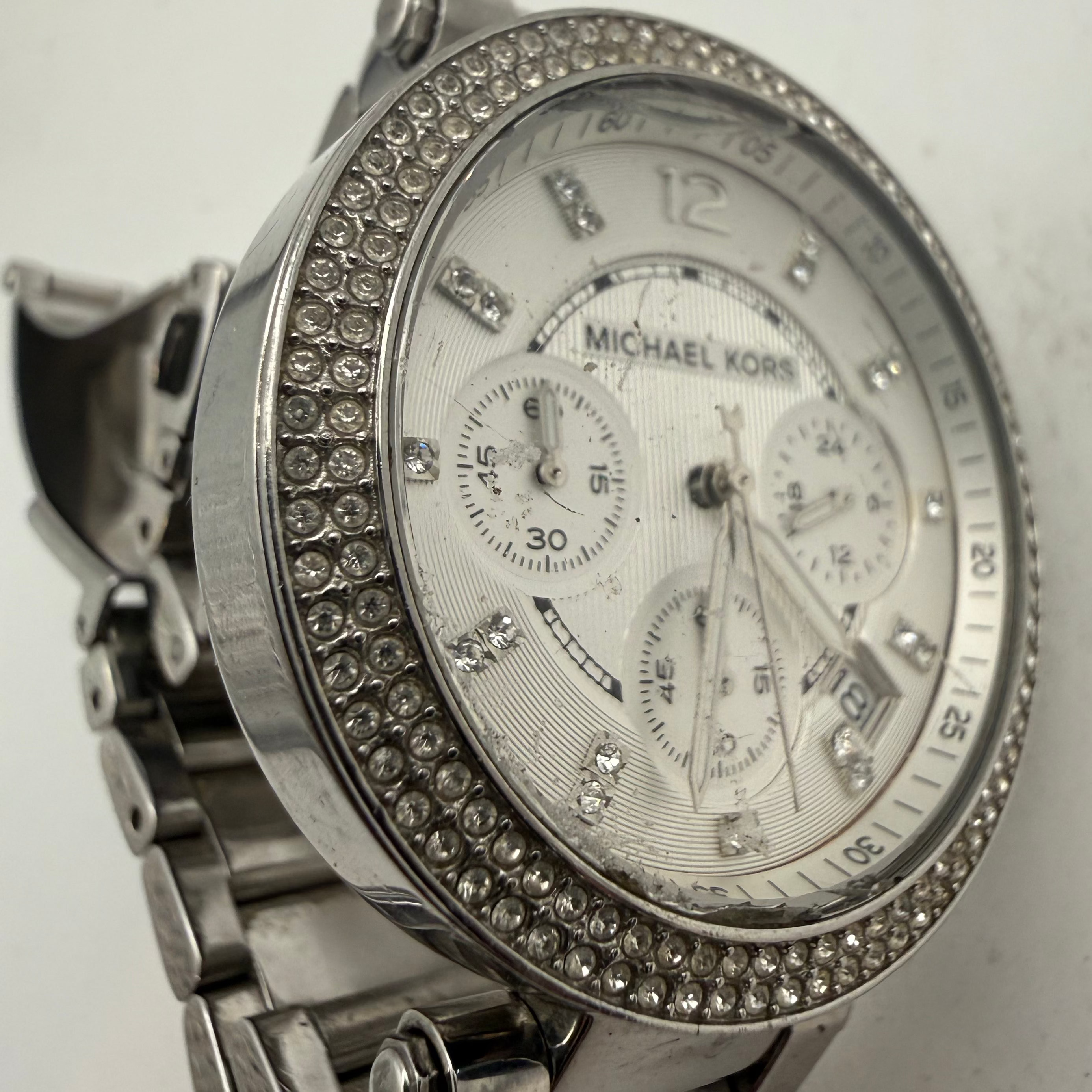 Michael Kors Parker Silver Chronograph Crystal Bezel Ladies Watch (Fully Tested and Working)- £35.00