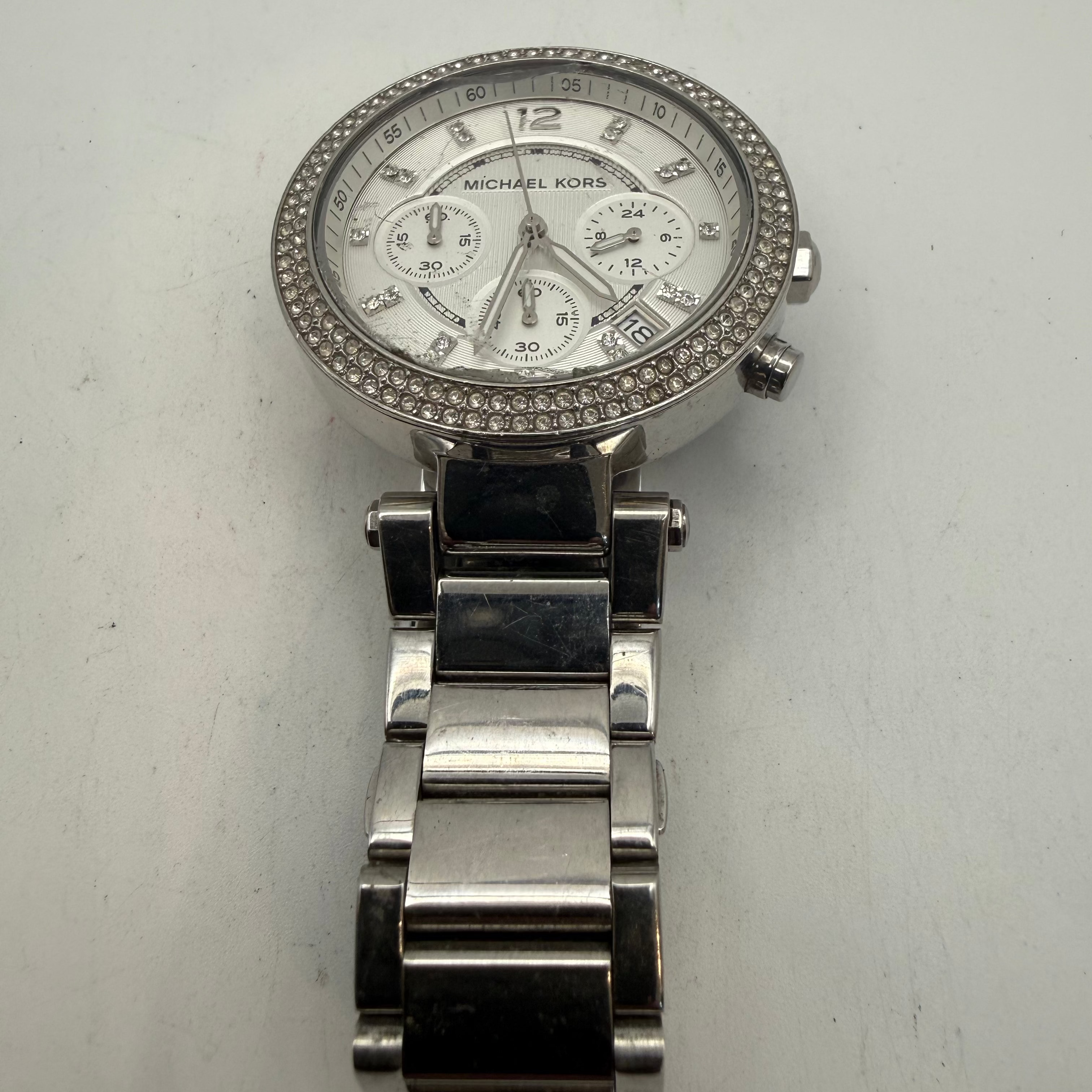 Michael Kors Parker Silver Chronograph Crystal Bezel Ladies Watch (Fully Tested and Working)- £35.00