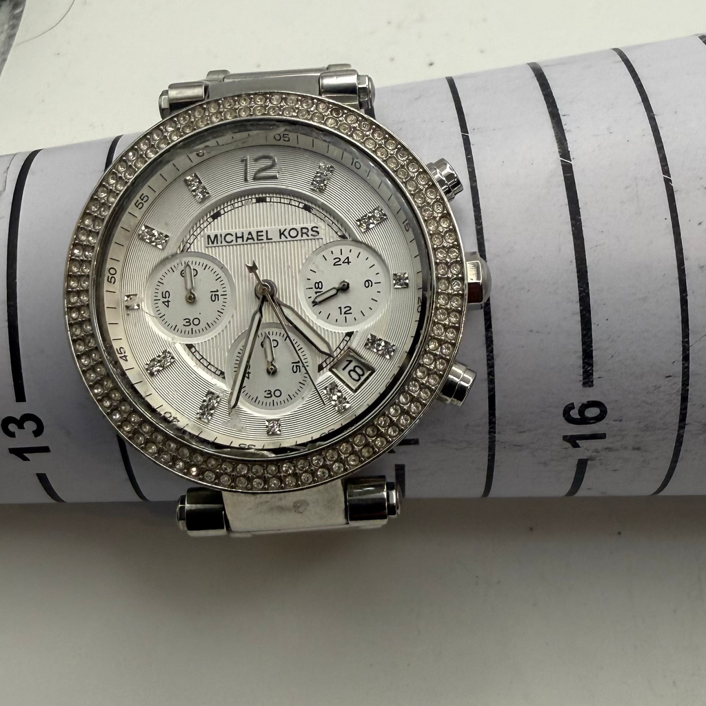Michael Kors Parker Silver Chronograph Crystal Bezel Ladies Watch (Fully Tested and Working)- £35.00
