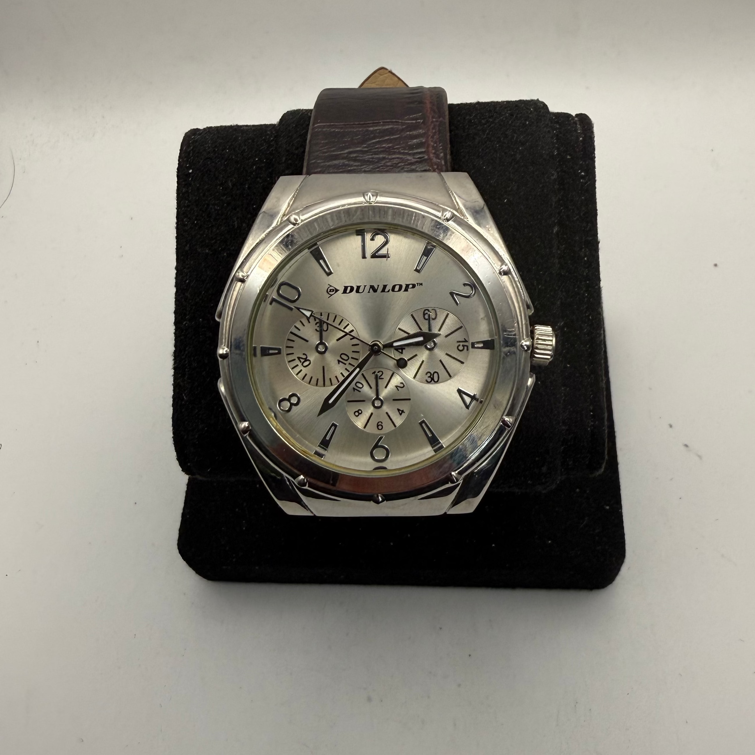 Dunlop Multi-Function Silver Dial Men's Watch Brown Leather Strap (Fully Tested and Working)- £10.00