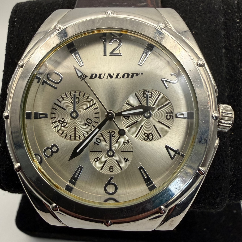 Dunlop Multi-Function Silver Dial Men's Watch Brown Leather Strap (Fully Tested and Working)- £10.00