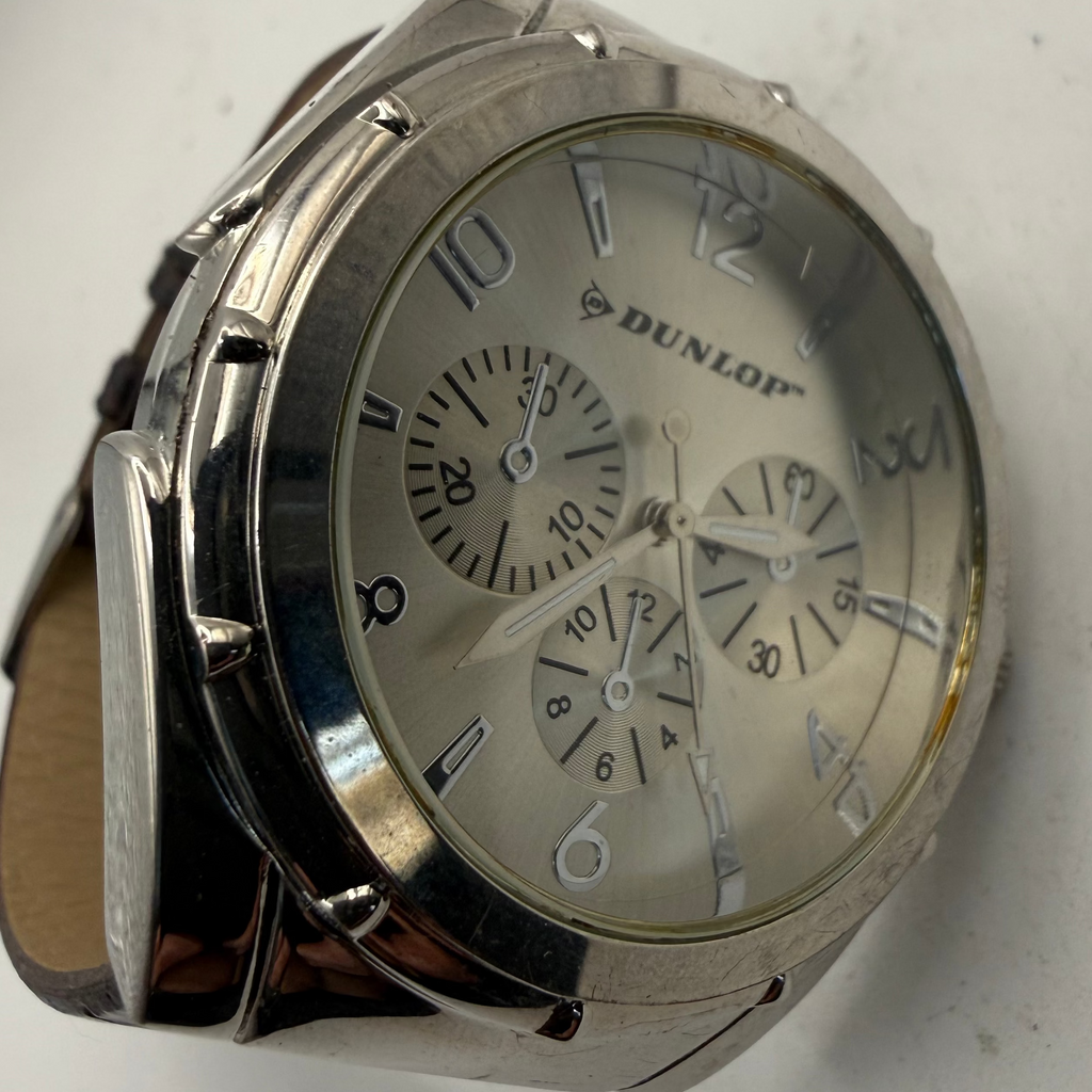 Dunlop Multi-Function Silver Dial Men's Watch Brown Leather Strap (Fully Tested and Working)- £10.00
