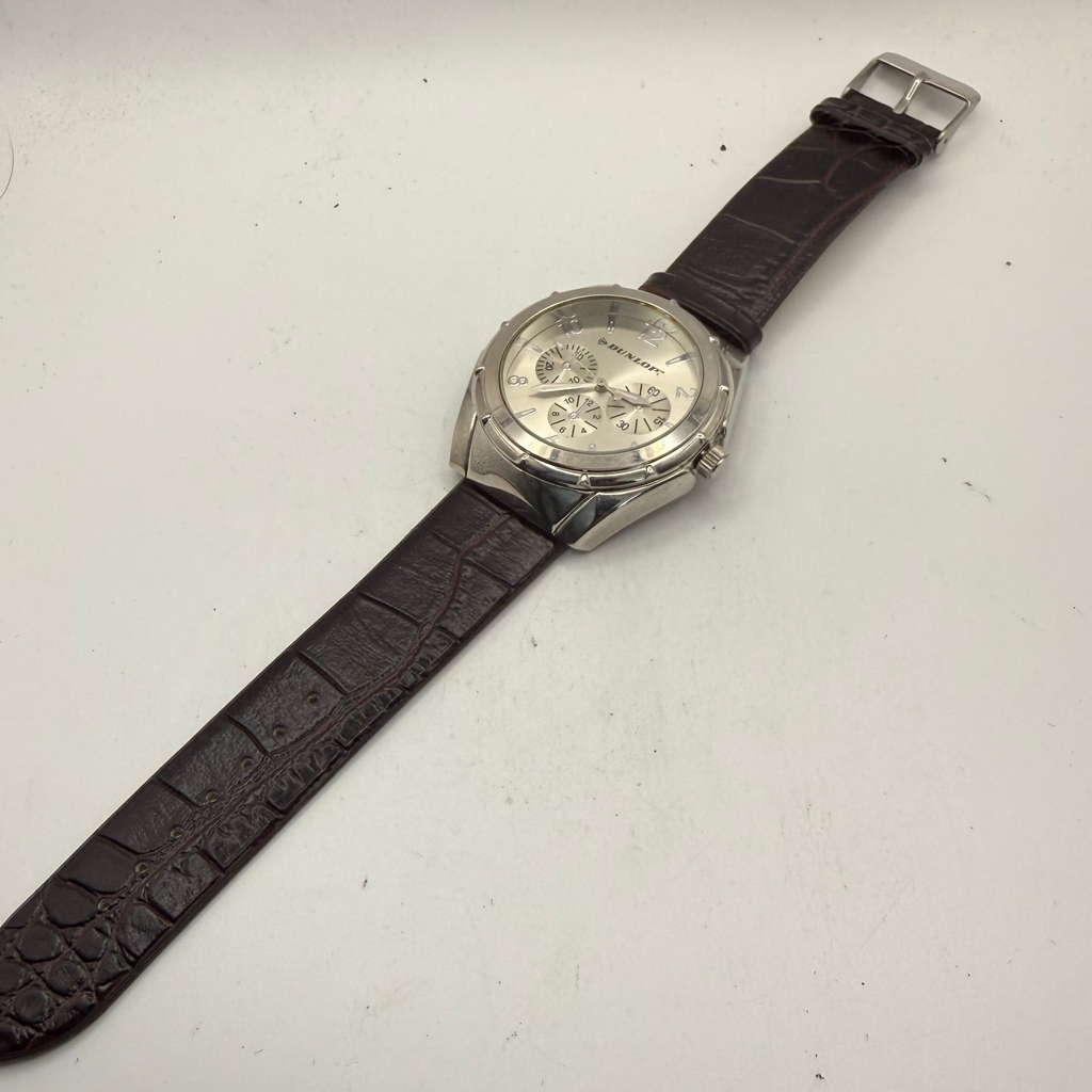 Dunlop Multi-Function Silver Dial Men's Watch Brown Leather Strap (Fully Tested and Working)- £10.00